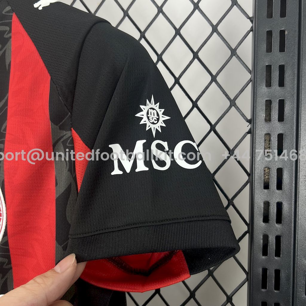 Unitedfootballkit.com | AC Milan 25-26 Home Kids Kit -Customize Name, Number and Patch | Worldwide Shipping