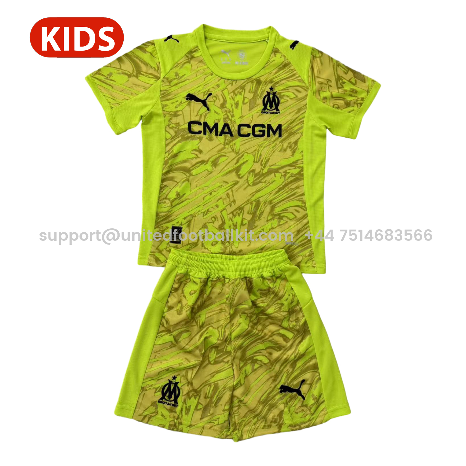 Unitedfootballkit.com | Marseille 25-26 Green Goalkeeper Kids Kit -Customize Name, Number and Patch | Worldwide Shipping