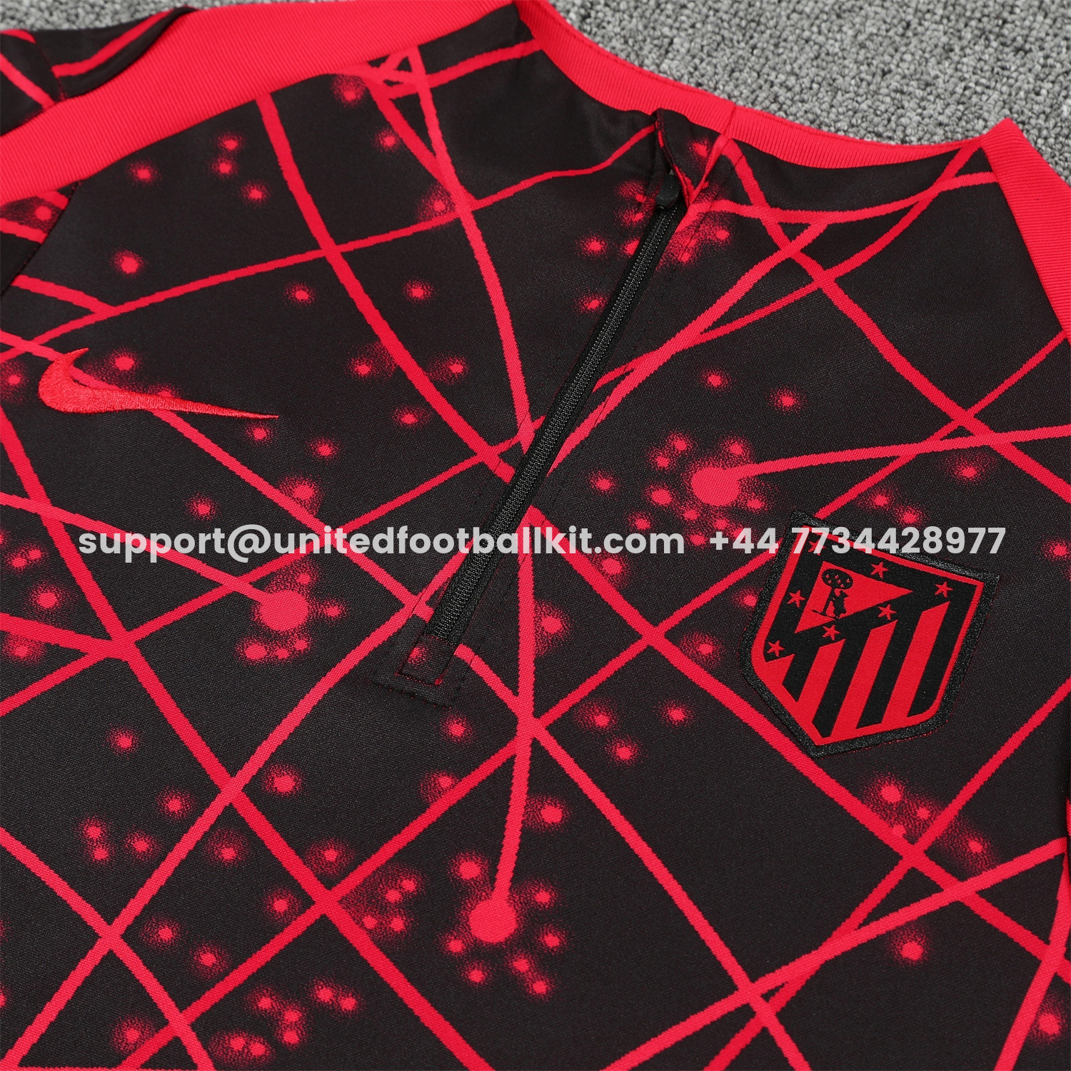Unitedfootballkit.com | Atletico Madrid 25-26 Long Sleeves Training Set - Red Top & Black Pants -Customize Name, Number and Patch | Worldwide Shipping