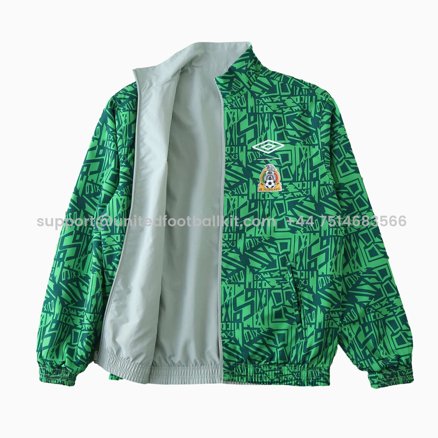Unitedfootballkit.com | Retro Mexico 1994 Retro Style Double Sided Reversible Windbreaker - Green & Grey -Customize Name, Number and Patch | Worldwide Shipping
