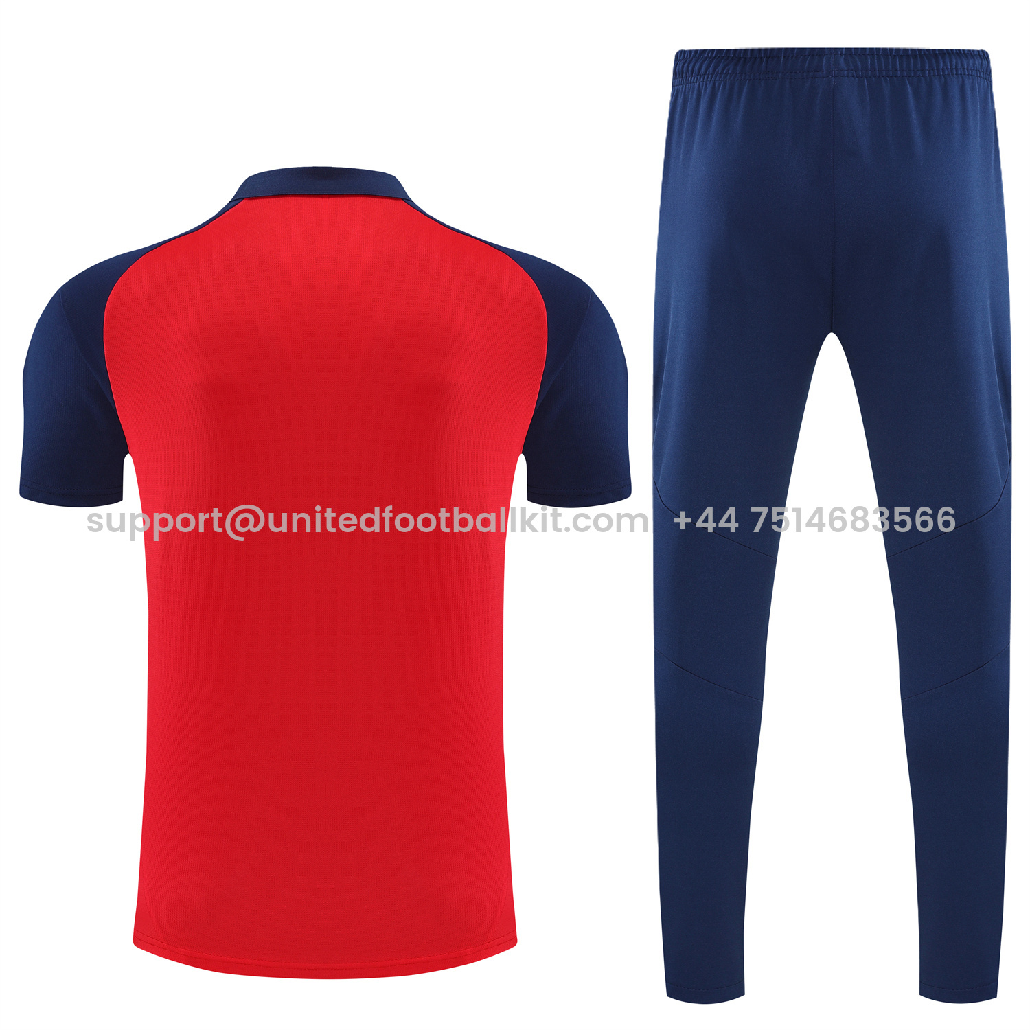 Unitedfootballkit.com | Manchester United 25-26 POLO Short-Sleeve Training Set - Red Top and Deep Blue Pants -Customize Name, Number and Patch | Worldwide Shipping