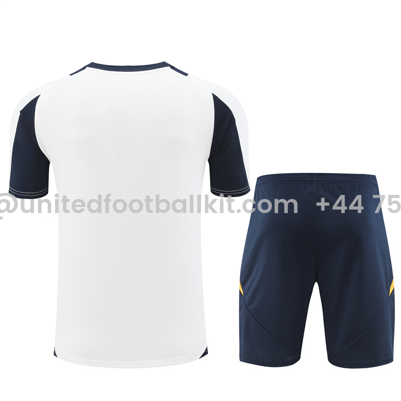 Unitedfootballkit.com | Real Madrid 24-25 Short-Sleeve Training Kids Kit - White & Deep Blue -Customize Name, Number and Patch | Worldwide Shipping