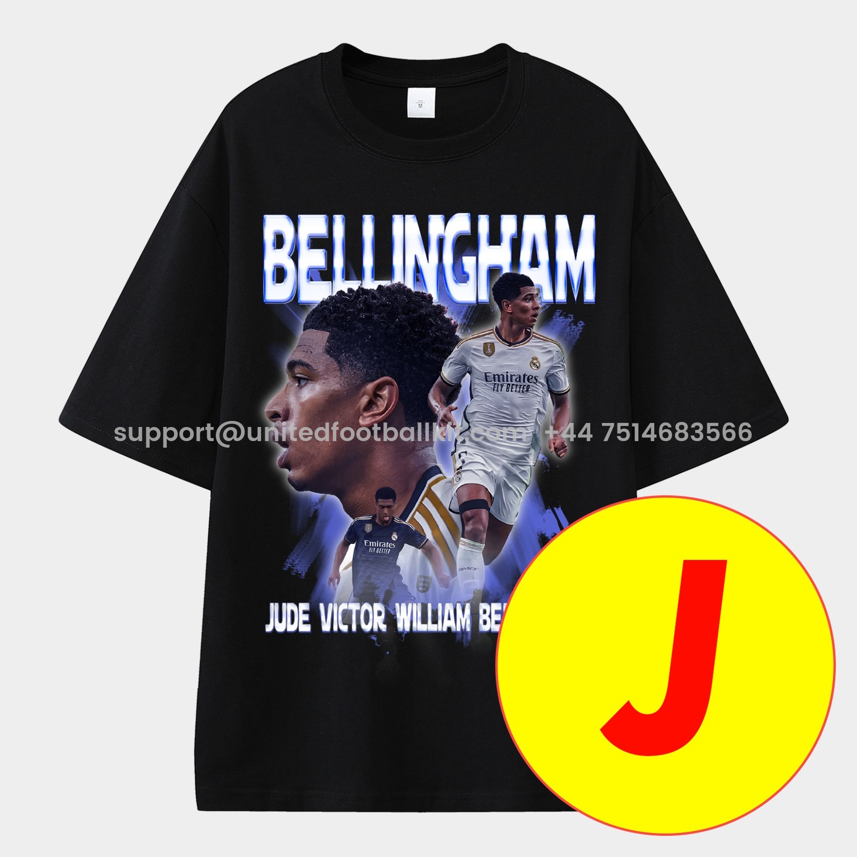 Unitedfootballkit.com | Bellingham Real Madrid England 24-25 25-26 Unisex Pure Cotton T-shirt -Customize Name, Number and Patch | Worldwide Shipping
