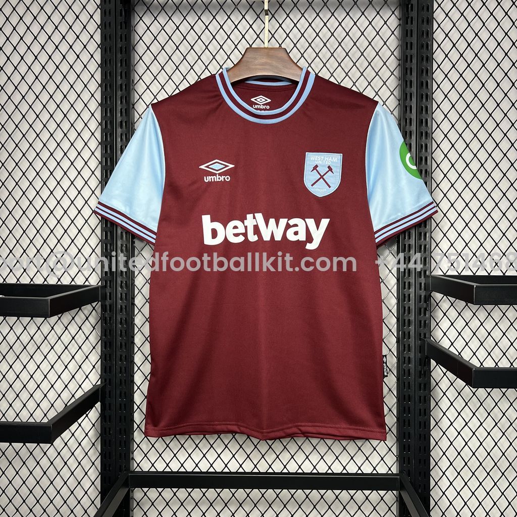 Unitedfootballkit.com | West Ham United 24-25 Home Stadium Jersey - Fans Version -Customize Name, Number and Patch | Worldwide Shipping