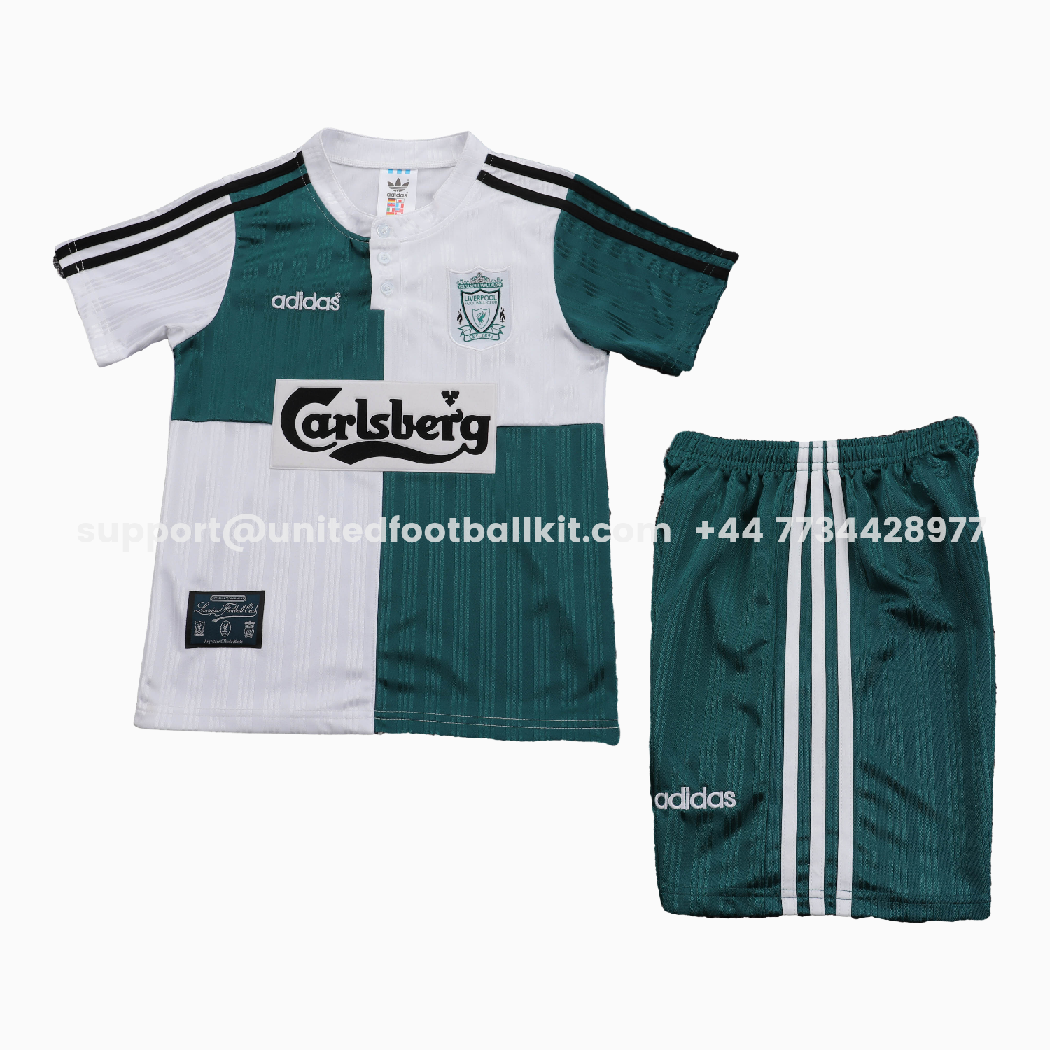 Unitedfootballkit.com | Retro Liver.pool 1995-96 Away White And Green Kids Kit -Customize Name, Number and Patch | Worldwide Shipping