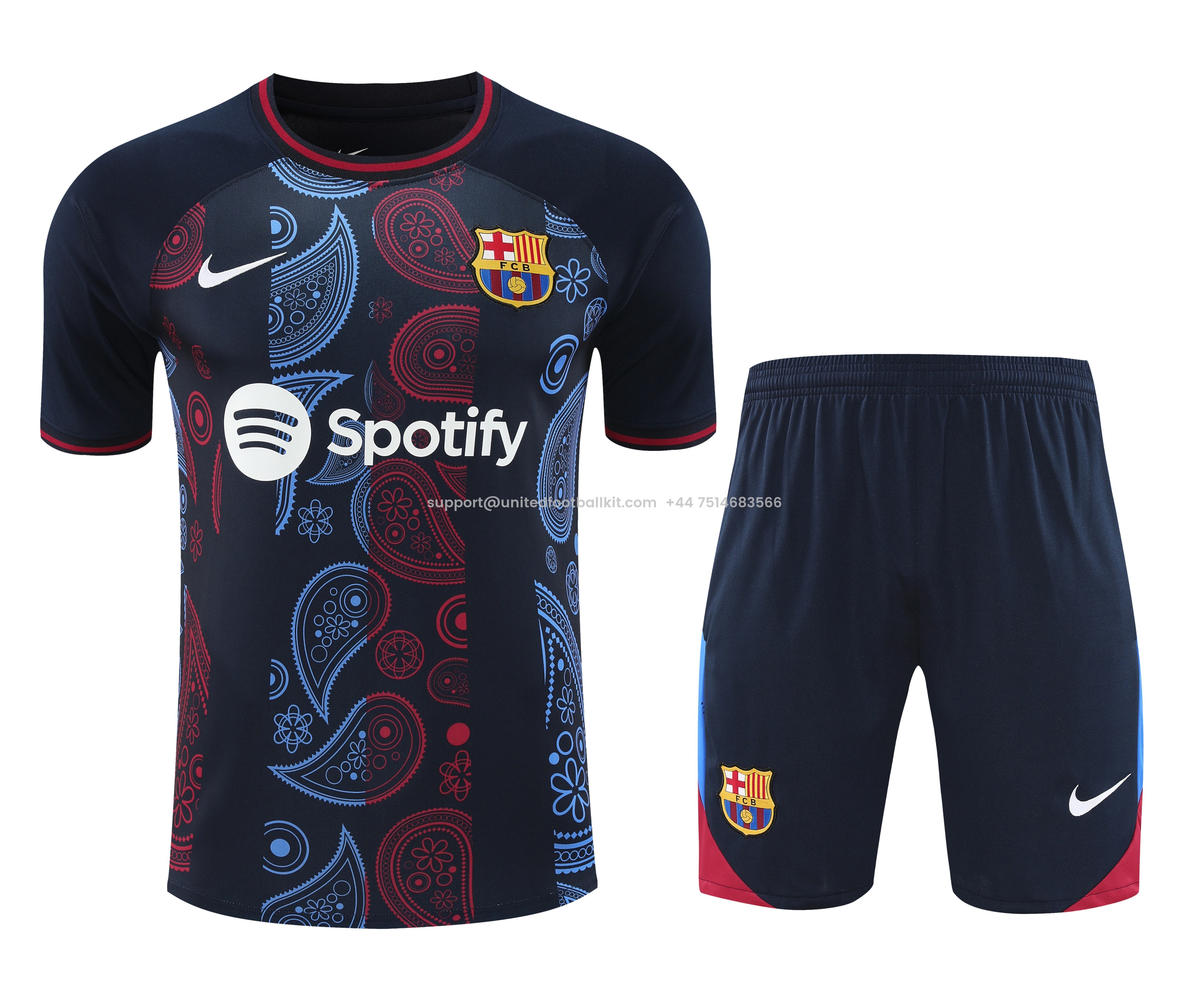Unitedfootballkit.com | Barcelona 24-25 Short-Sleeve Training Set - Blue with Pattern -Customize Name, Number and Patch | Worldwide Shipping