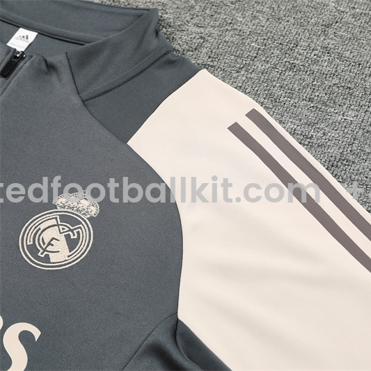 Unitedfootballkit.com | Real Madrid 24-25 Kids Long Sleeve Training Set - Deep Grey -Customize Name, Number and Patch | Worldwide Shipping