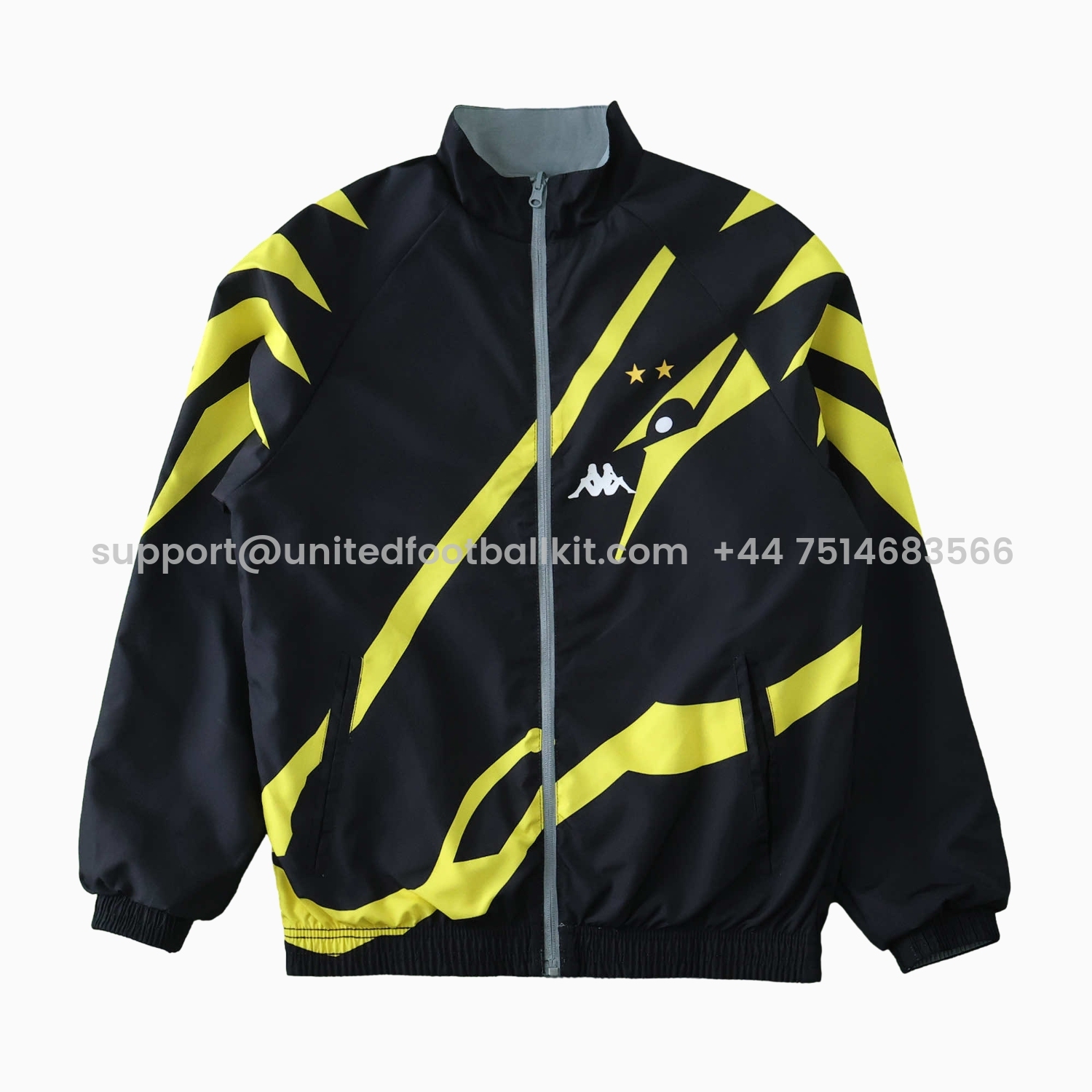 Unitedfootballkit.com | Borussia Dortmund 24-25 Retro Style Double Sided Reversible Windbreaker - Black & Grey -Customize Name, Number and Patch | Worldwide Shipping