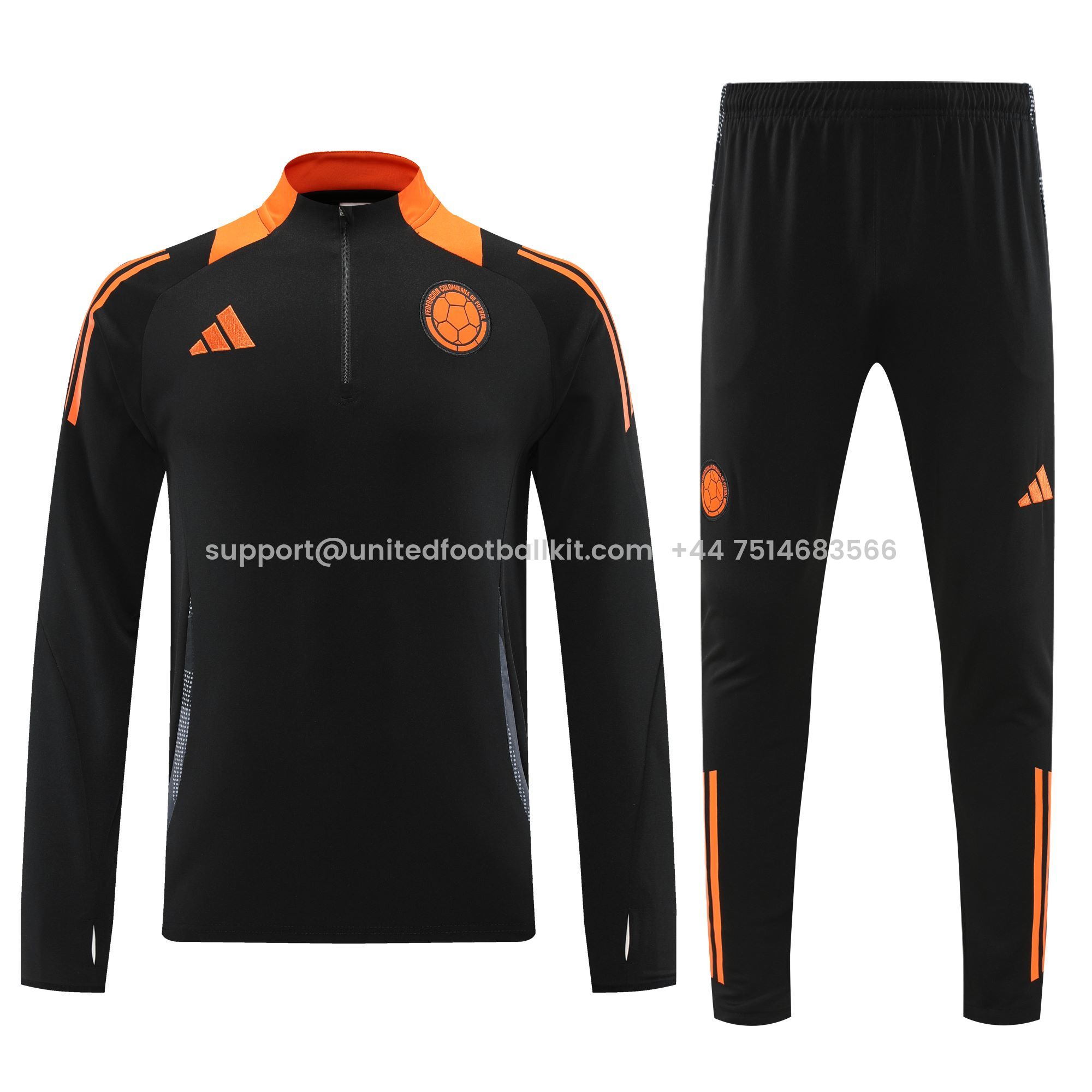 Unitedfootballkit.com | Colombia 2024 Long Sleeve Training Set - Black -Customize Name, Number and Patch | Worldwide Shipping