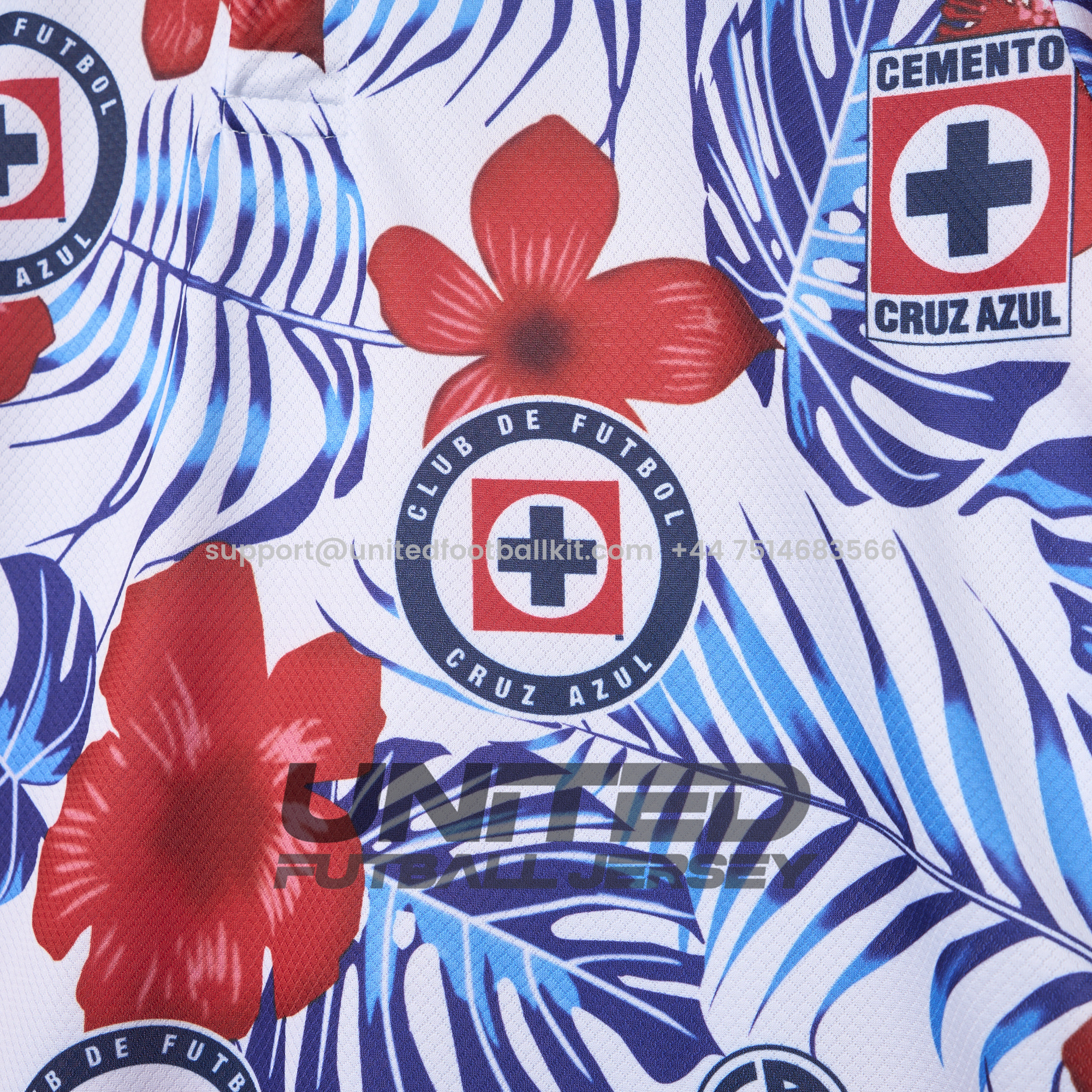 Unitedfootballkit.com | Cruz Azul 24-25 Flower and Leaves Polo Shirt -Customize Name, Number and Patch | Worldwide Shipping