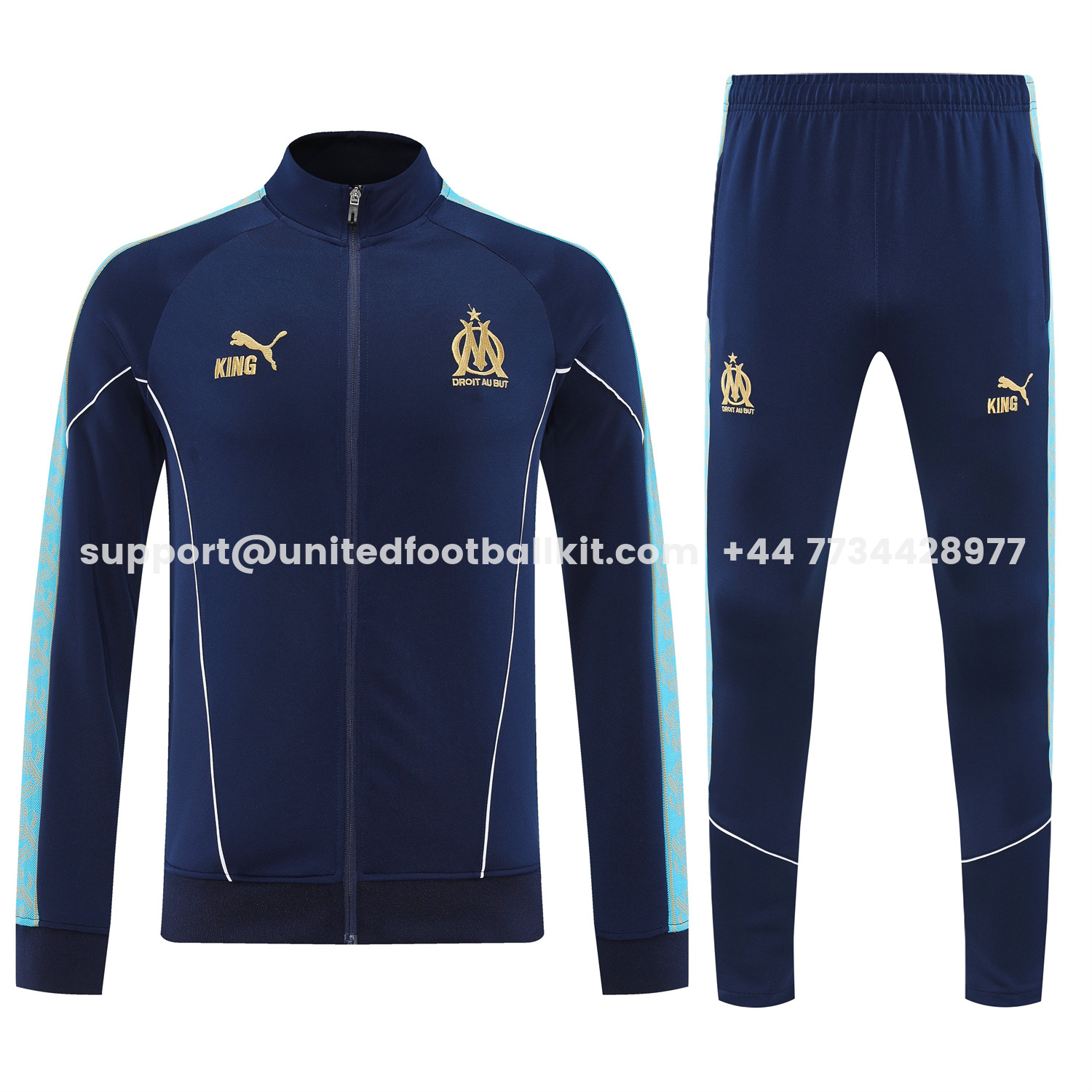 Unitedfootballkit.com | Marseille 25-26 Long Sleeve Training Set - Dark Blue Top & Pants -Customize Name, Number and Patch | Worldwide Shipping