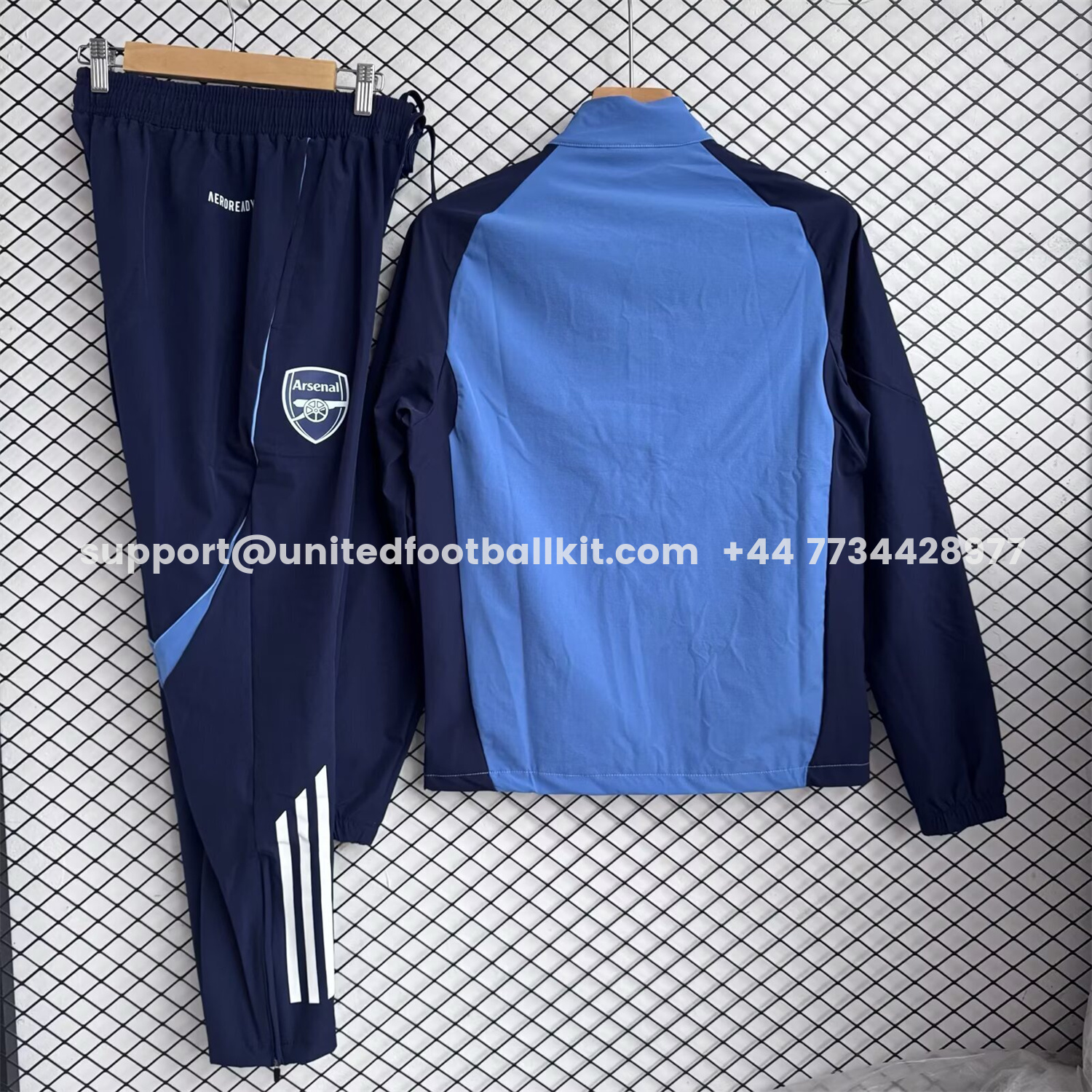 Unitedfootballkit.com | Arsenal 25-26 Windbreaker Training Set - Blue Top and Black Pants -Customize Name, Number and Patch | Worldwide Shipping