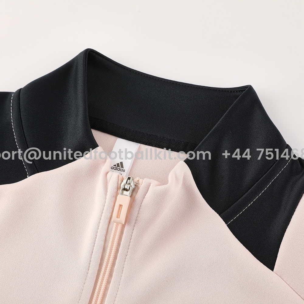 Unitedfootballkit.com | Real Madrid 24-25 Jacket Training Tracksuit - Light Pink Top and Deep Grey Pants -Customize Name, Number and Patch | Worldwide Shipping