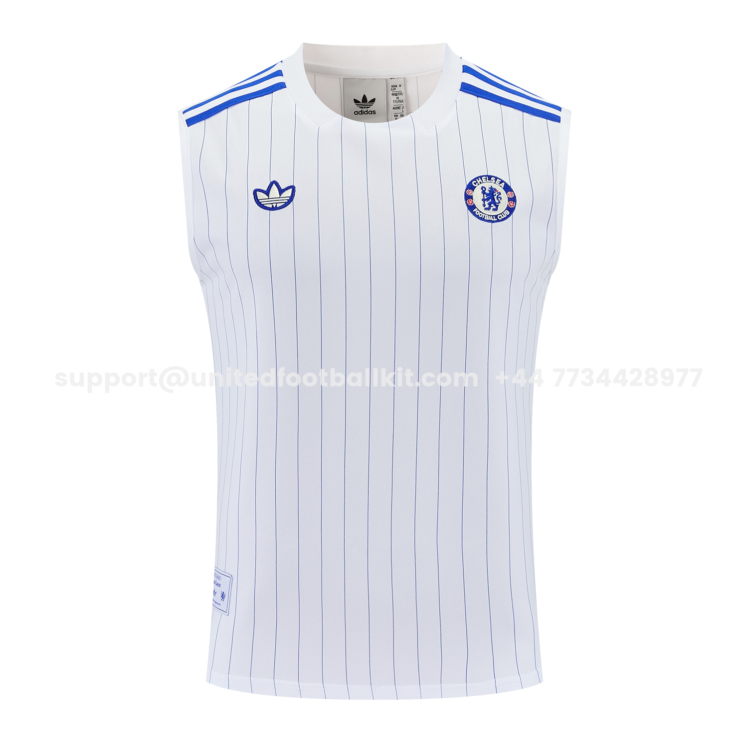 Unitedfootballkit.com | C.H.E.L.S.E.A 25-26 Retro Style Vest Training Set - White Top & Blue Stripes Pants -Customize Name, Number and Patch | Worldwide Shipping