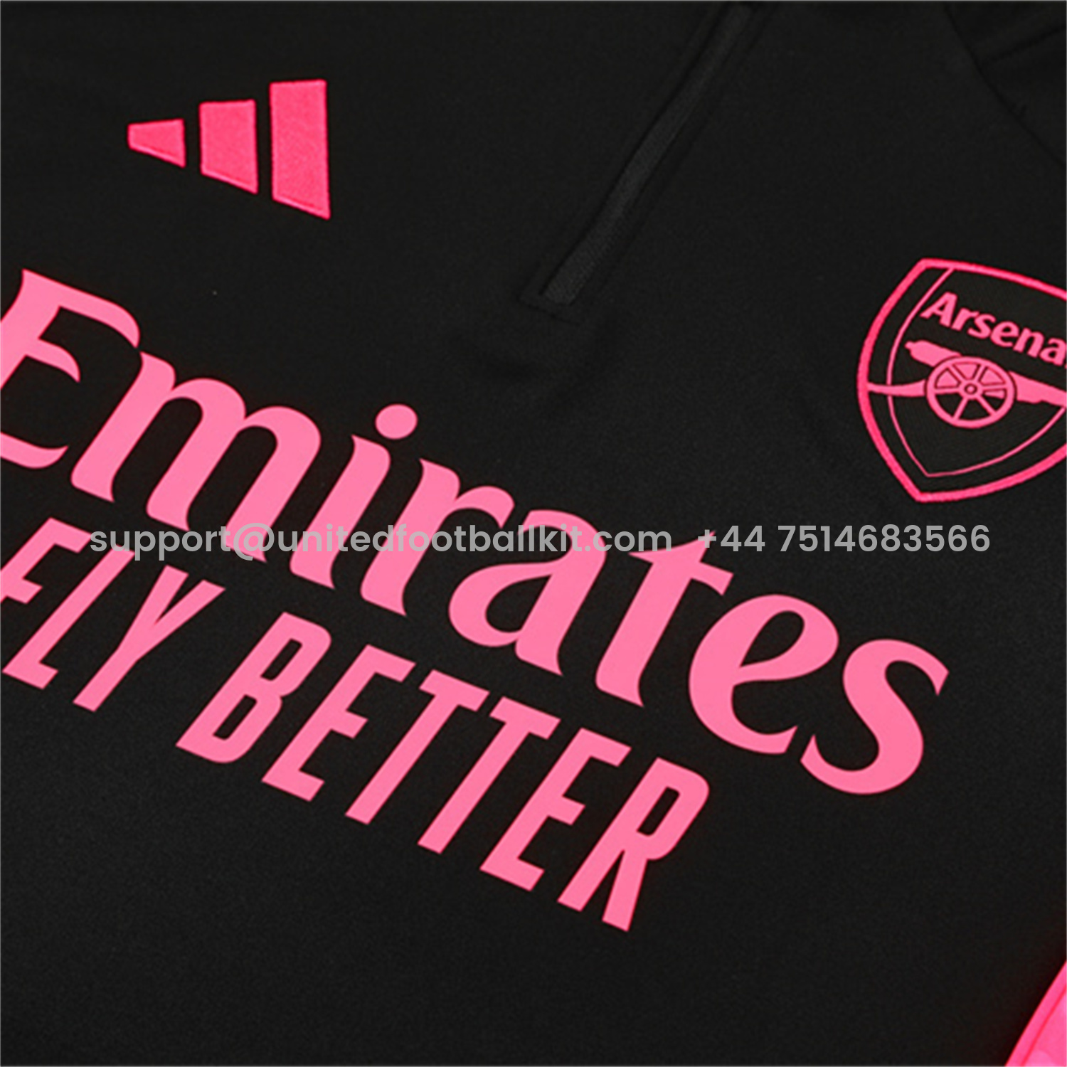 Unitedfootballkit.com | Arsenal 25-26 Kids Long Sleeve Training Set - Pink Logo Balck Top & Black Pants -Customize Name, Number and Patch | Worldwide Shipping
