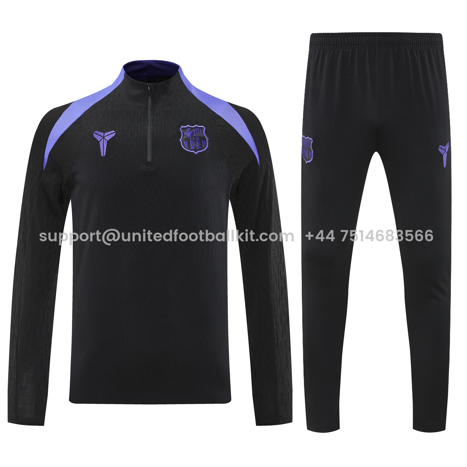 Unitedfootballkit.com | Barcelona 25-26 Long Sleeve Training Set - Black Top and Black Pants -Customize Name, Number and Patch | Worldwide Shipping