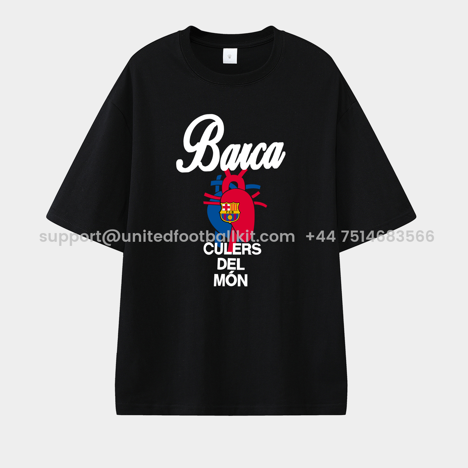 Unitedfootballkit.com | Barcelona Blue & Red Heart Culers Del Mon Unisex Pure Cotton T-shirt -Customize Name, Number and Patch | Worldwide Shipping