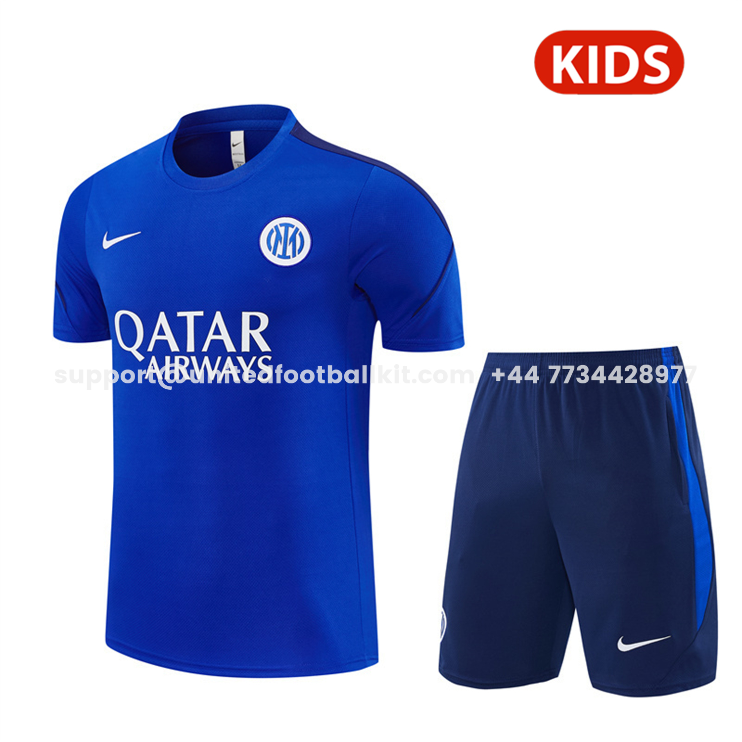 Unitedfootballkit.com | Inter Milan 26-27 Short-Sleeve Kids Training Set - Ocean Blue Top & Deep Blue Shorts -Customize Name, Number and Patch | Worldwide Shipping