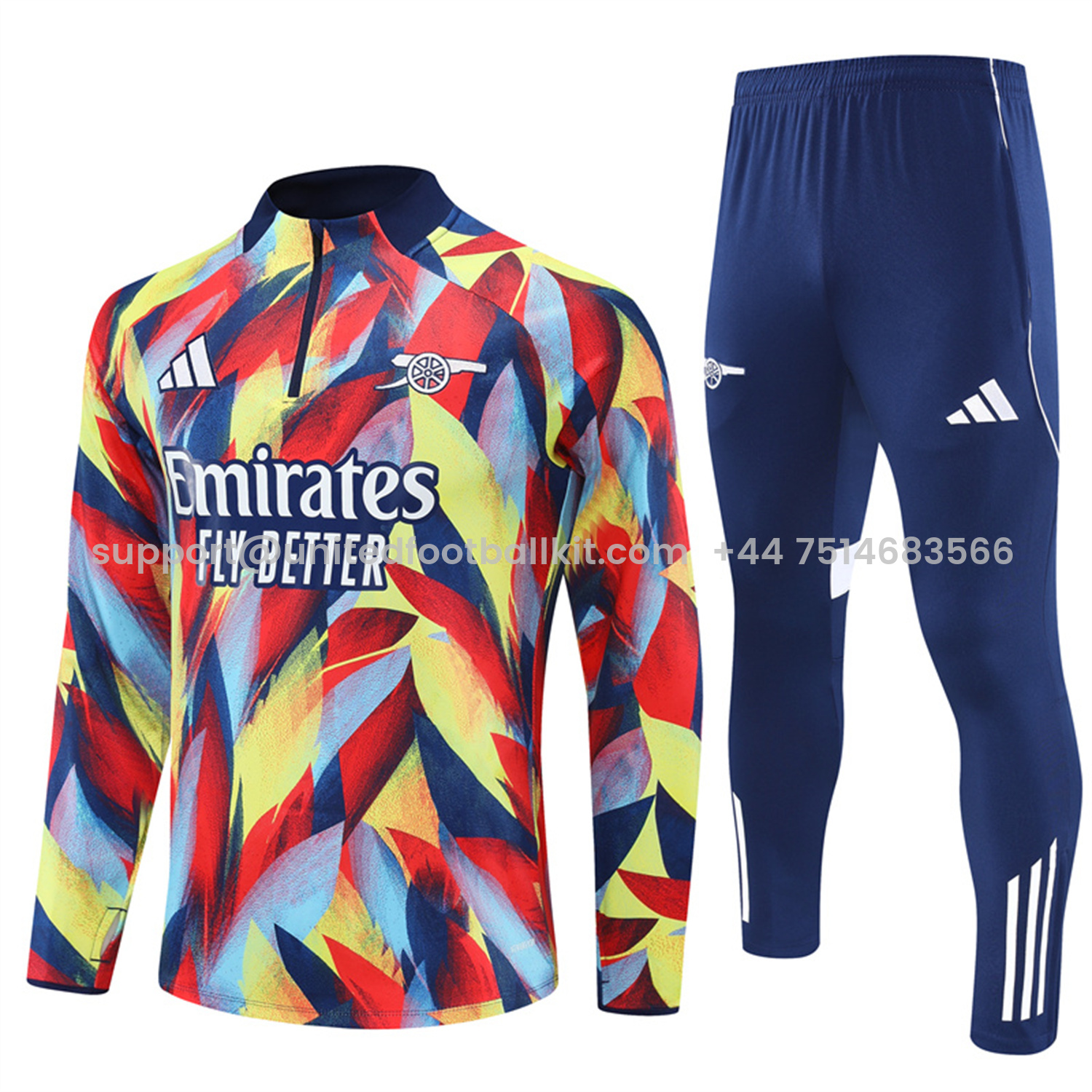Unitedfootballkit.com | Arsenal 25-26 Long Sleeves Training Set - Colorful Camouflage Top & Royal Blue Pants -Customize Name, Number and Patch | Worldwide Shipping