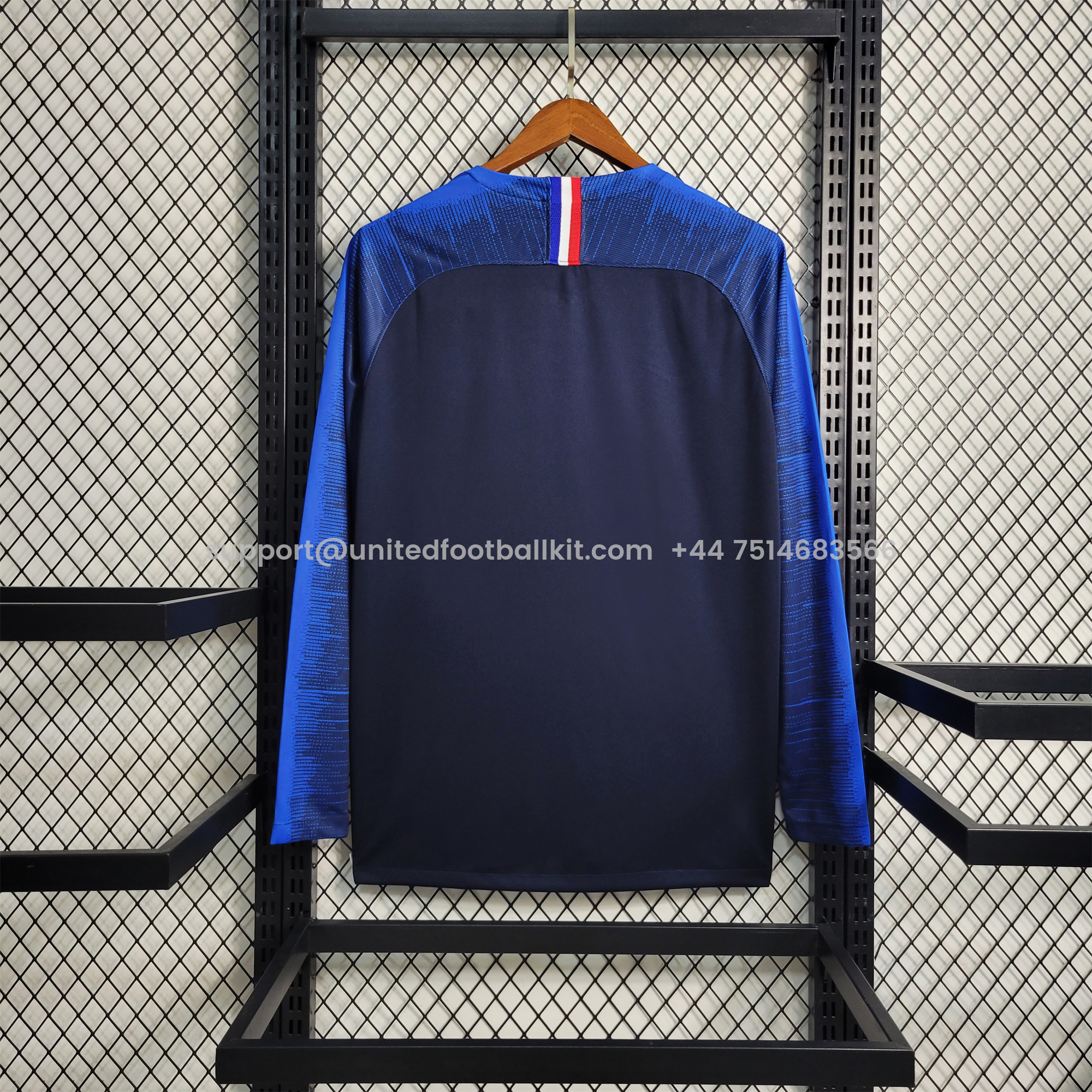 Unitedfootballkit.com | Retro France 2018 Home Stadium Long Sleeve Jersey -Customize Name, Number and Patch | Worldwide Shipping