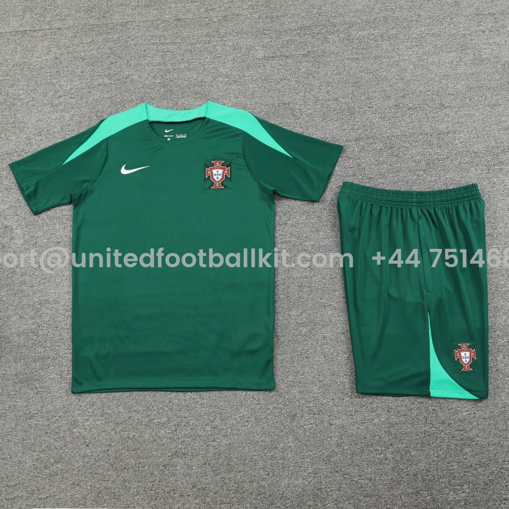Unitedfootballkit.com | Portugal 2024 Short-Sleeve Training Set - Green -Customize Name, Number and Patch | Worldwide Shipping
