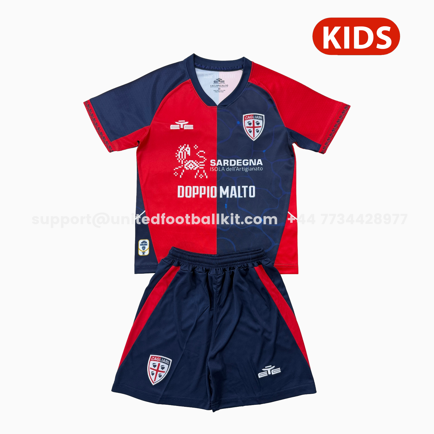 Unitedfootballkit.com | Cagliari Calcio 25-26 Home Kids Kit -Customize Name, Number and Patch | Worldwide Shipping