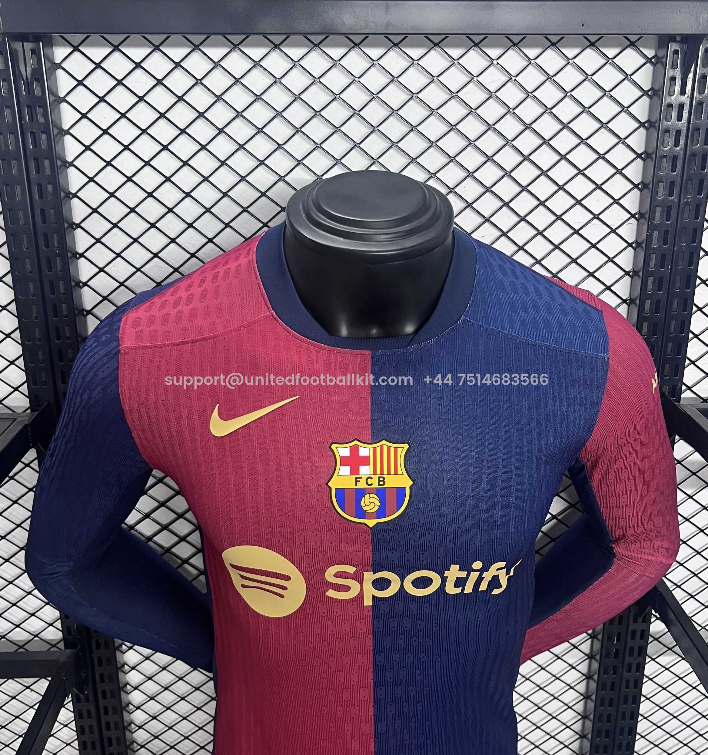 Unitedfootballkit.com | Barcelona 24-25 Home Long Sleeve Jersey - Player Version -Customize Name, Number and Patch | Worldwide Shipping