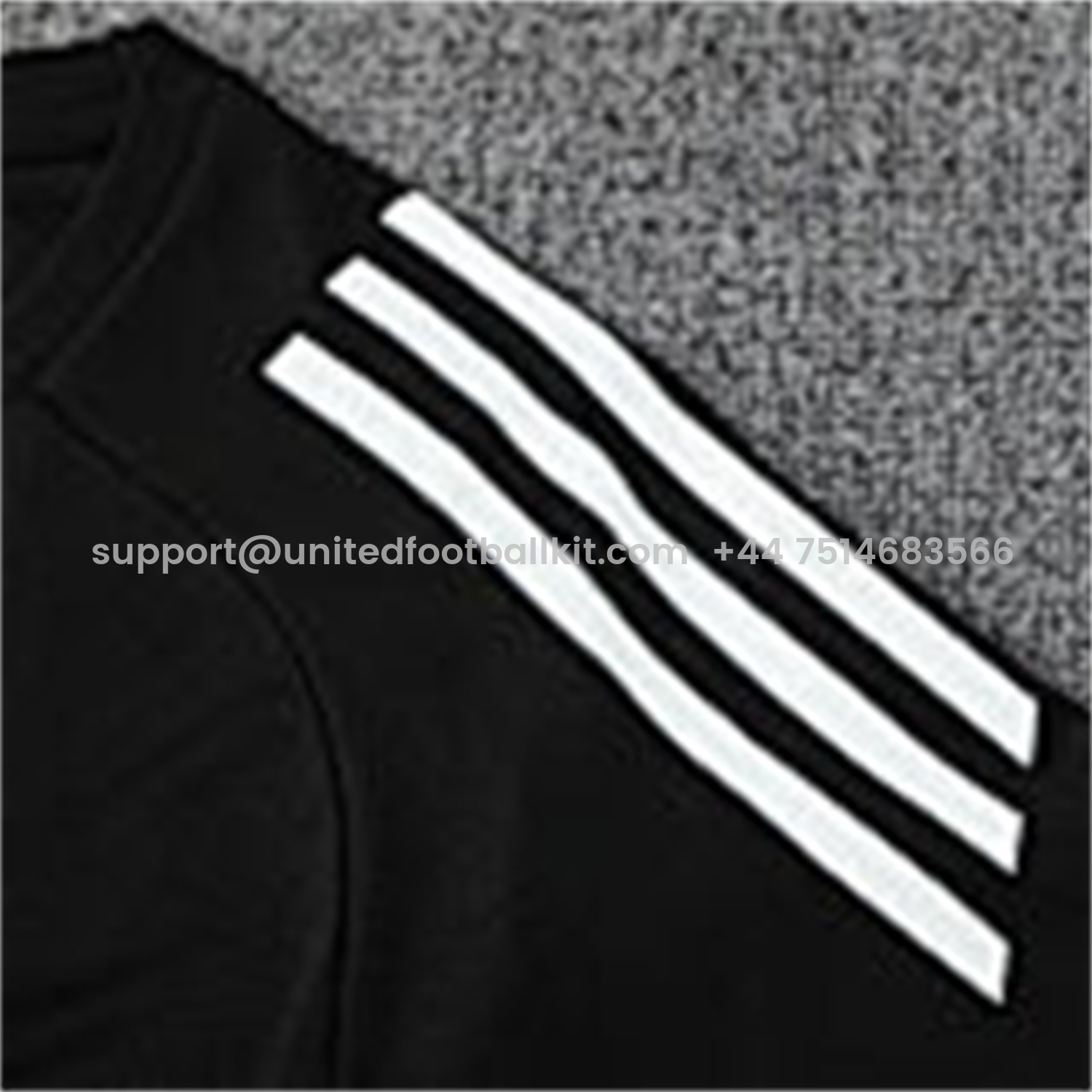 Unitedfootballkit.com | Real Madrid 25-26 Short-Sleeve Training Set - Light Grey Stripes Black Top & Black Shorts -Customize Name, Number and Patch | Worldwide Shipping
