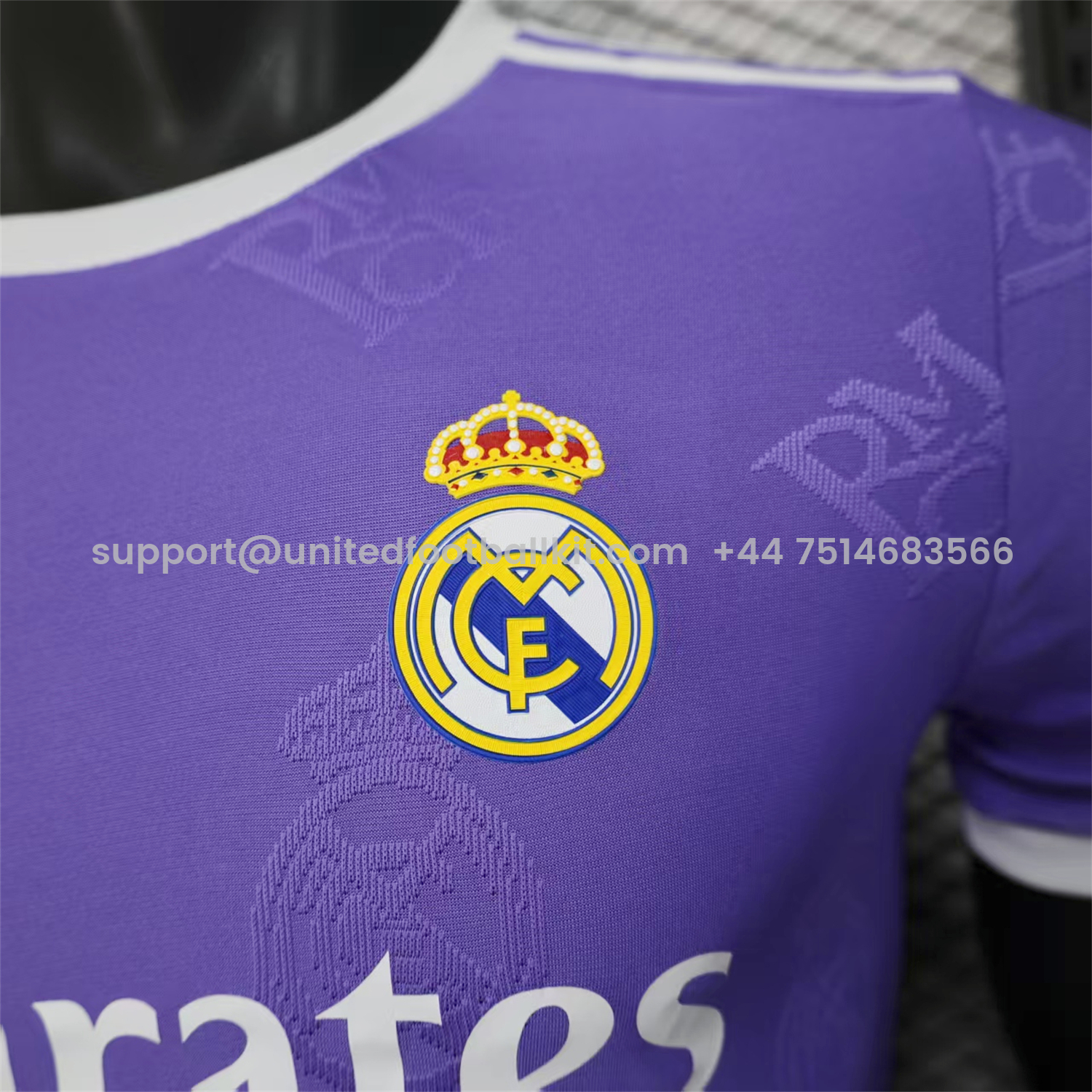 Unitedfootballkit.com | Real Madrid 25-26 Purple Team Logo Jacquard Special Jersey - Player Version -Customize Name, Number and Patch | Worldwide Shipping
