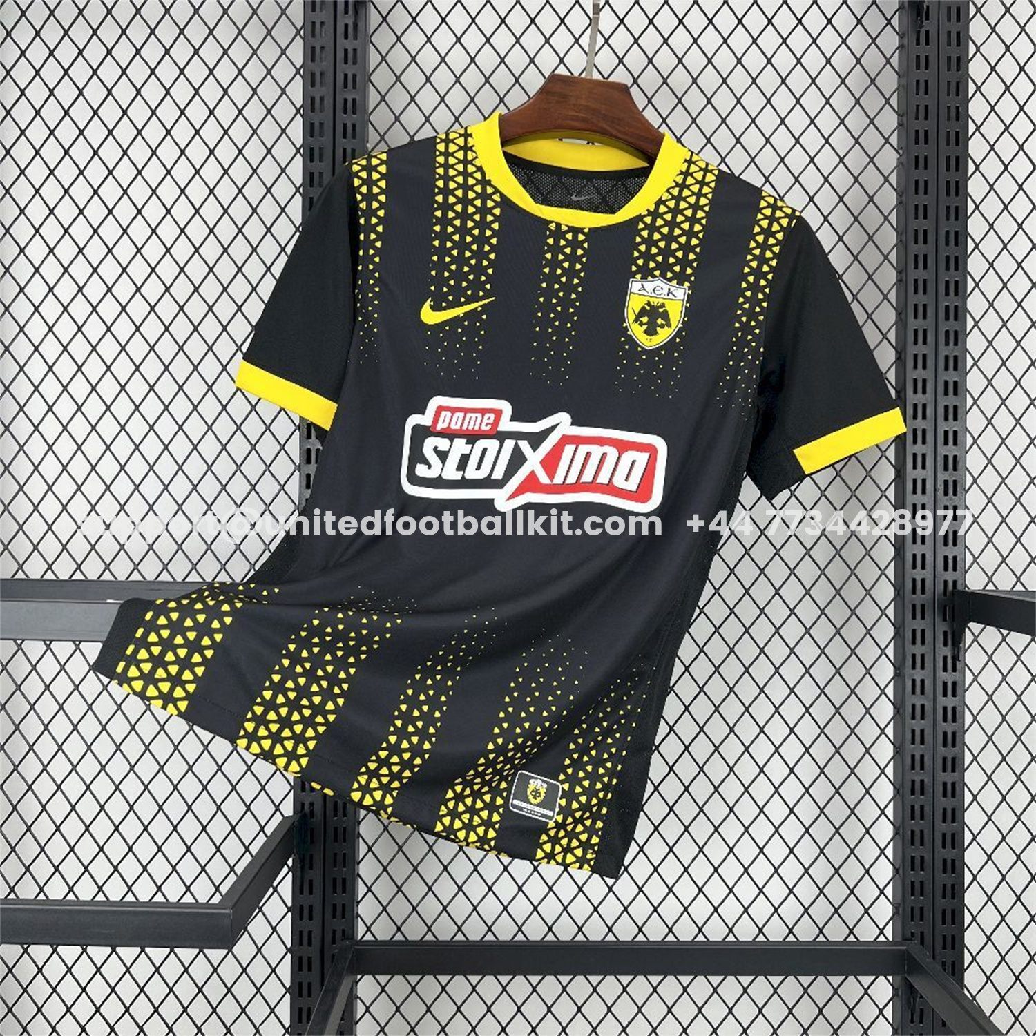 Unitedfootballkit.com | AEK Athens 25-26 Away Black Jersey - Fans Version -Customize Name, Number and Patch | Worldwide Shipping