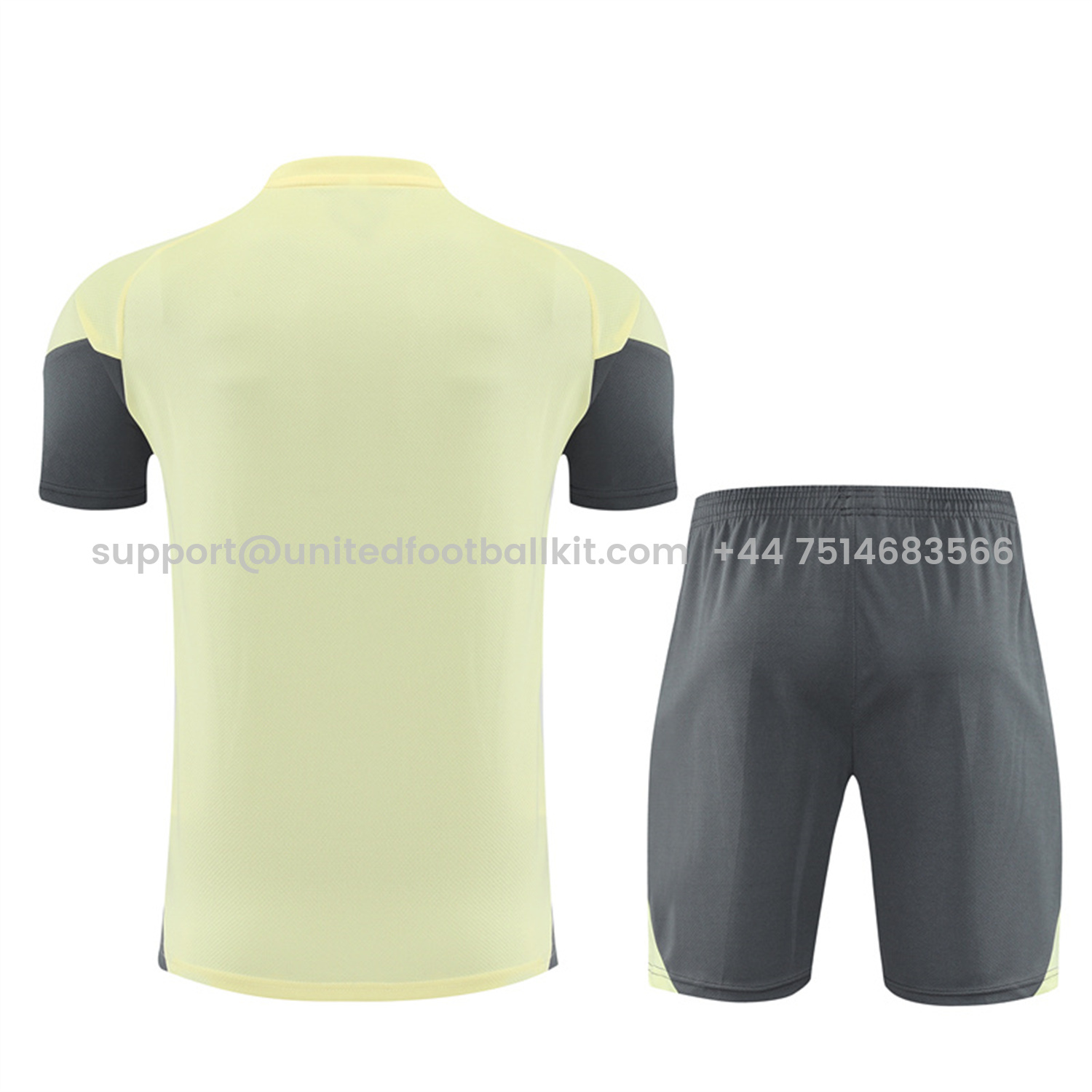 Unitedfootballkit.com | Real Madrid 25-26 Kids Short-Sleeve Training Set - Yellow Top and Grey Shorts -Customize Name, Number and Patch | Worldwide Shipping