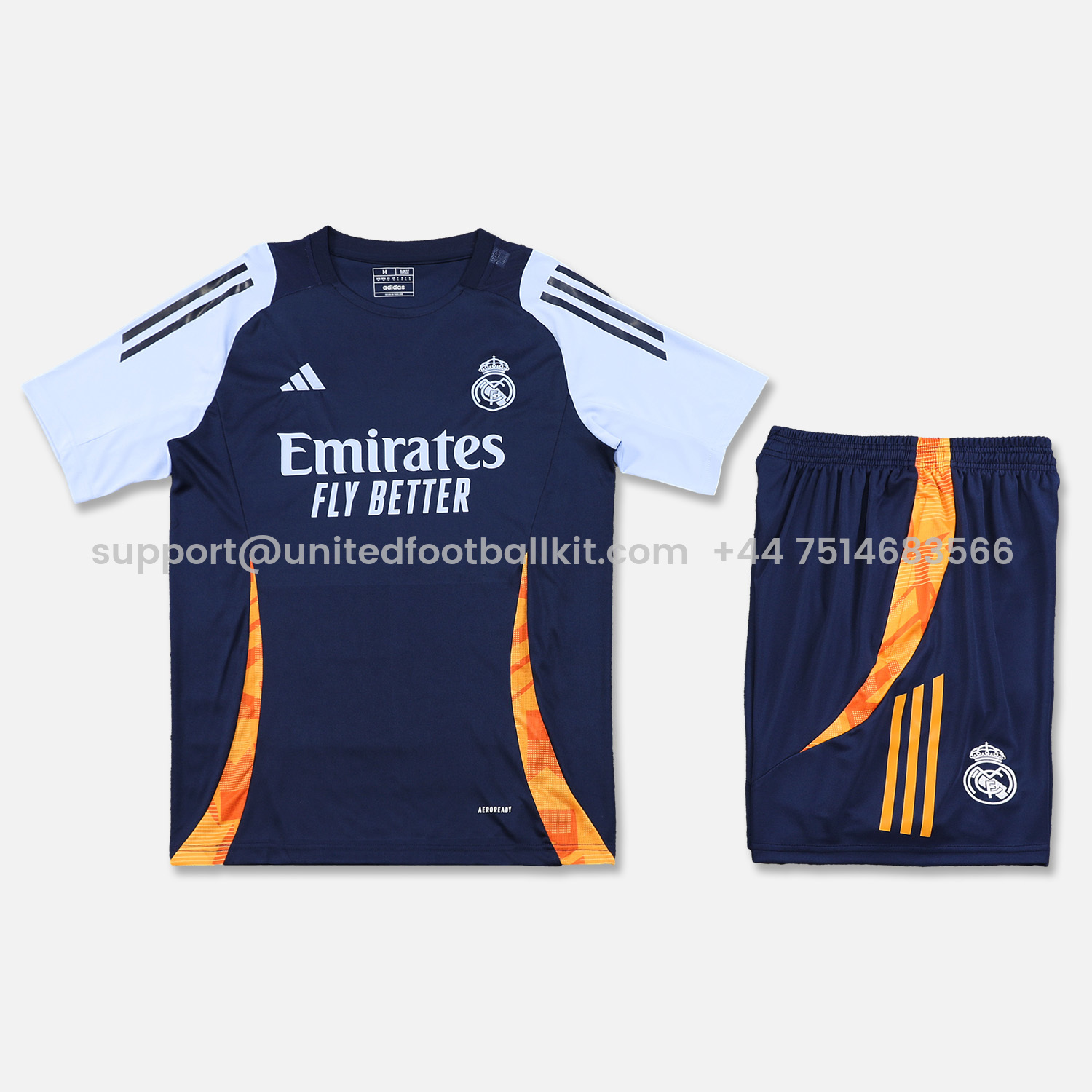 Unitedfootballkit.com | Real Madrid 24-25 Short-Sleeve Training Set - Royal Blue Top & Shorts -Customize Name, Number and Patch | Worldwide Shipping