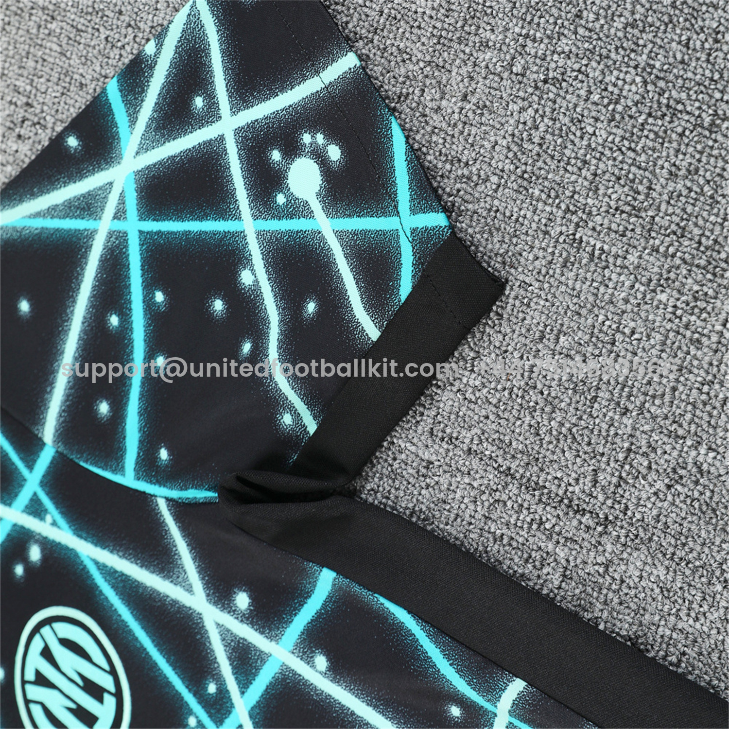 Unitedfootballkit.com | Inter Milan 25-26 Short-Sleeve Training Set - Blue Fluorescent Rays Black Top & Black Shorts -Customize Name, Number and Patch | Worldwide Shipping