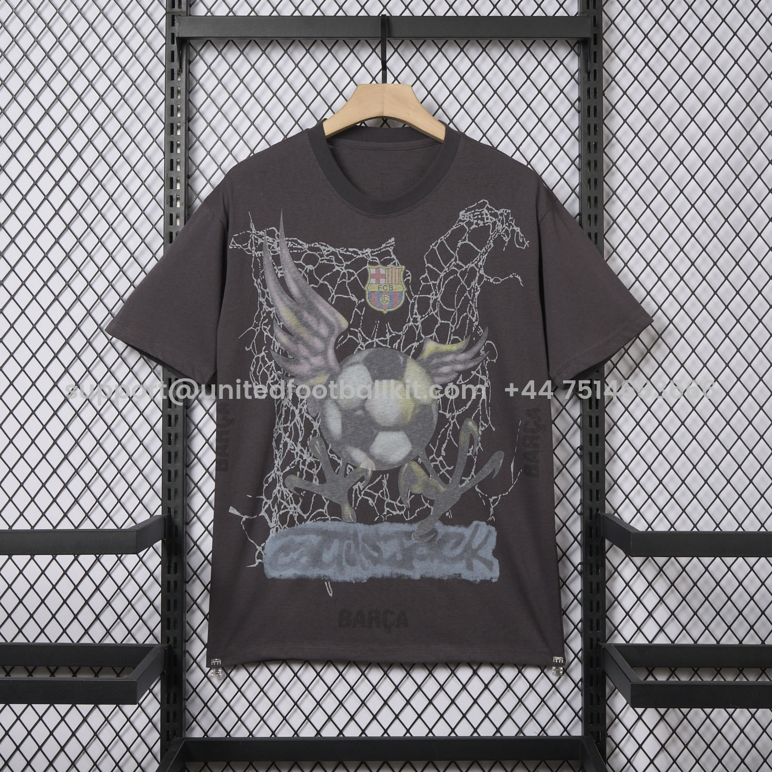 Unitedfootballkit.com | Barcelona x Travis Scott 24-25 Football Eagle Pattern Dark Grey T-shirt -Customize Name, Number and Patch | Worldwide Shipping