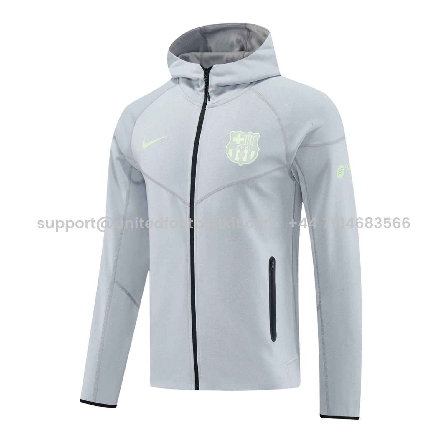 Unitedfootballkit.com | Barcelona 25-26 Hooded Jacket Training Tracksuit - Grey Jackets & Pants -Customize Name, Number and Patch | Worldwide Shipping
