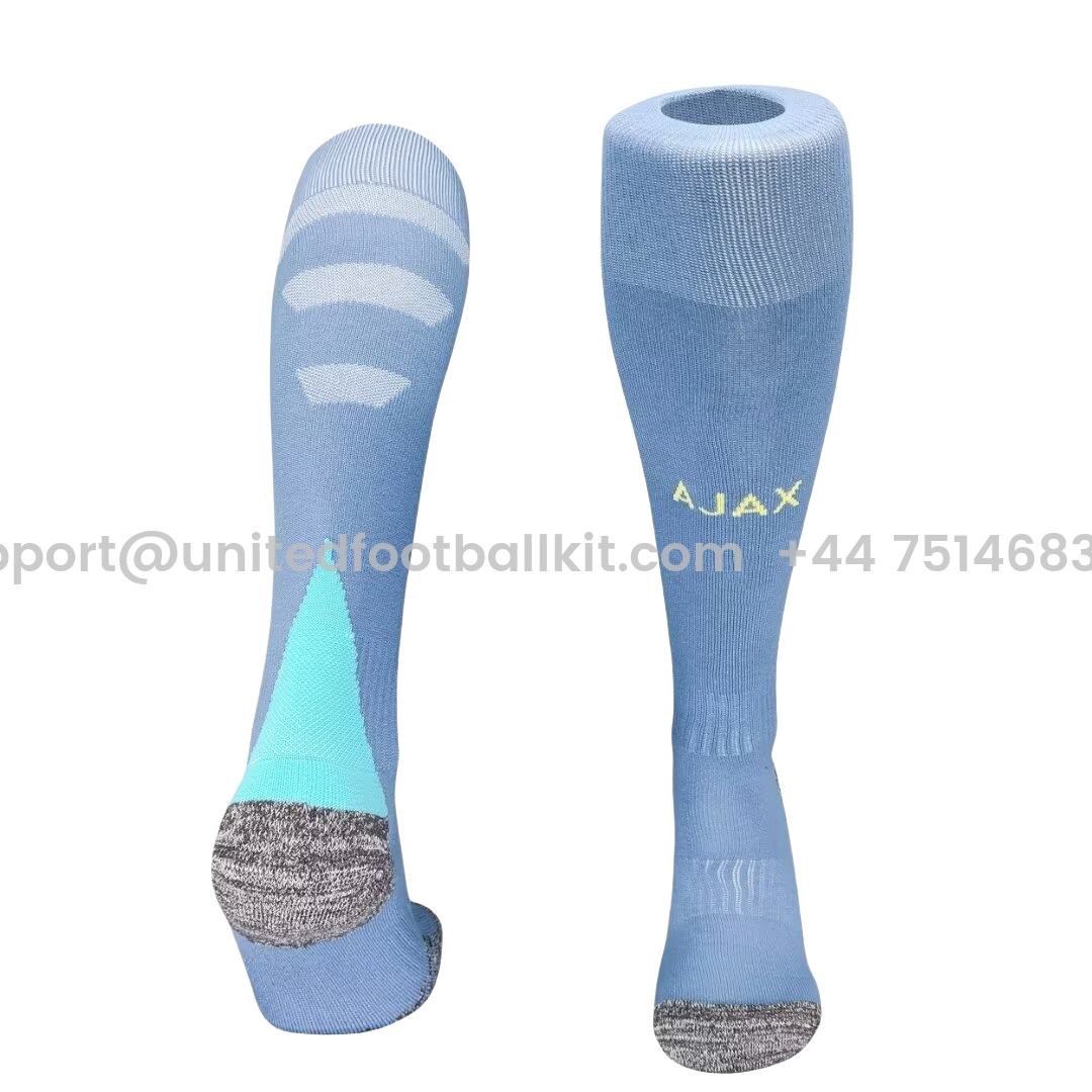 Unitedfootballkit.com | Ajax 24-25 Away Socks - Blue -Customize Name, Number and Patch | Worldwide Shipping