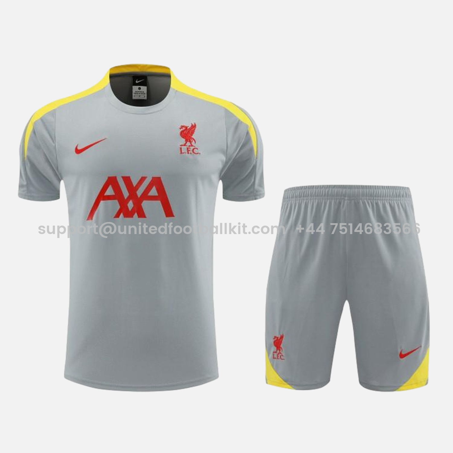 Unitedfootballkit.com | Liver.pool 24-25 Short-Sleeve Training Set - Grey -Customize Name, Number and Patch | Worldwide Shipping
