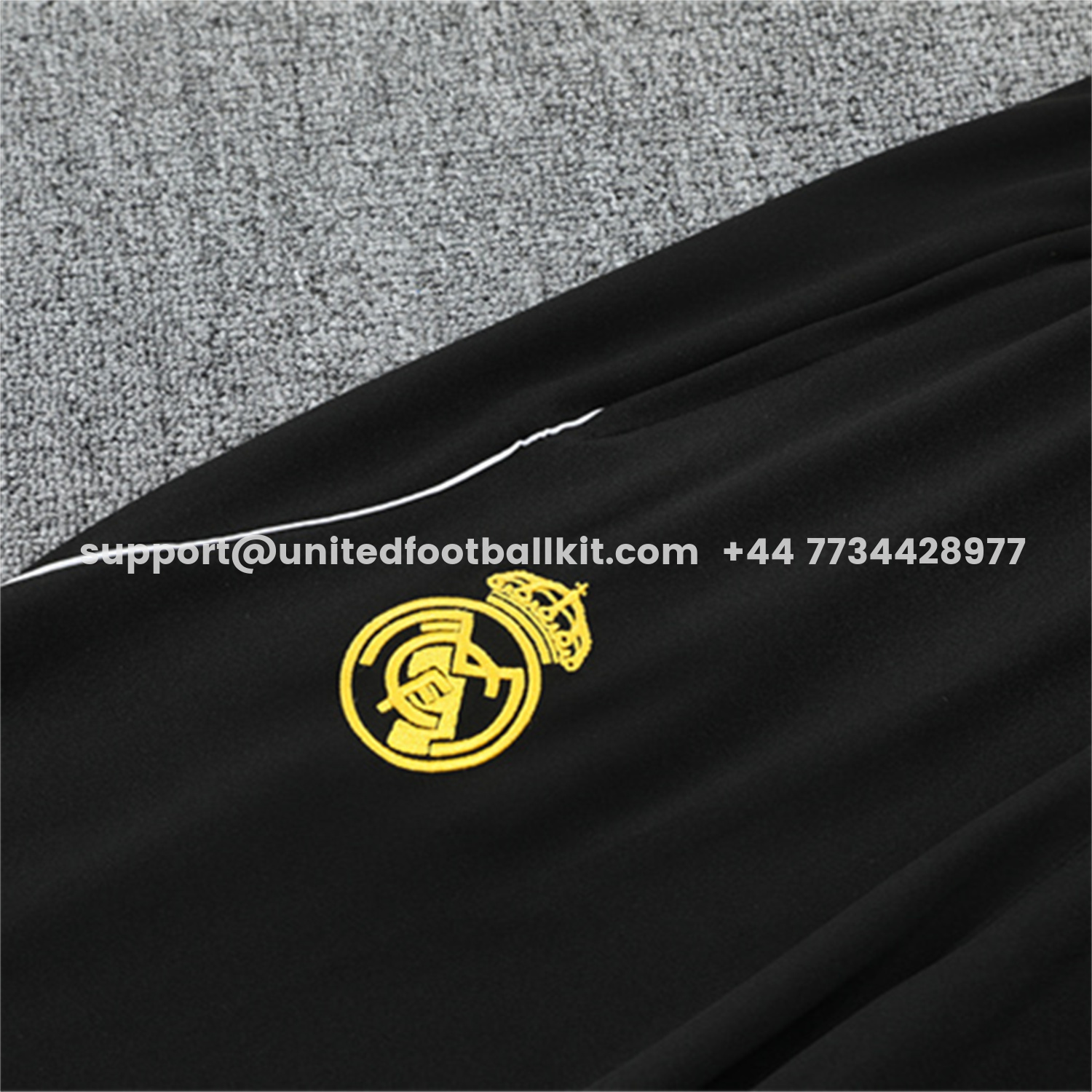 Unitedfootballkit.com | Real Madrid 25-26 Long Sleeve Training Set - White Top & Black Pants -Customize Name, Number and Patch | Worldwide Shipping
