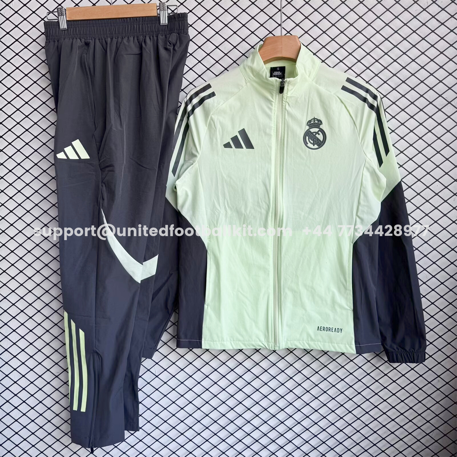 Unitedfootballkit.com | Real Madrid 25-26 Windbreaker Training Set - Green Top and Black Pants -Customize Name, Number and Patch | Worldwide Shipping