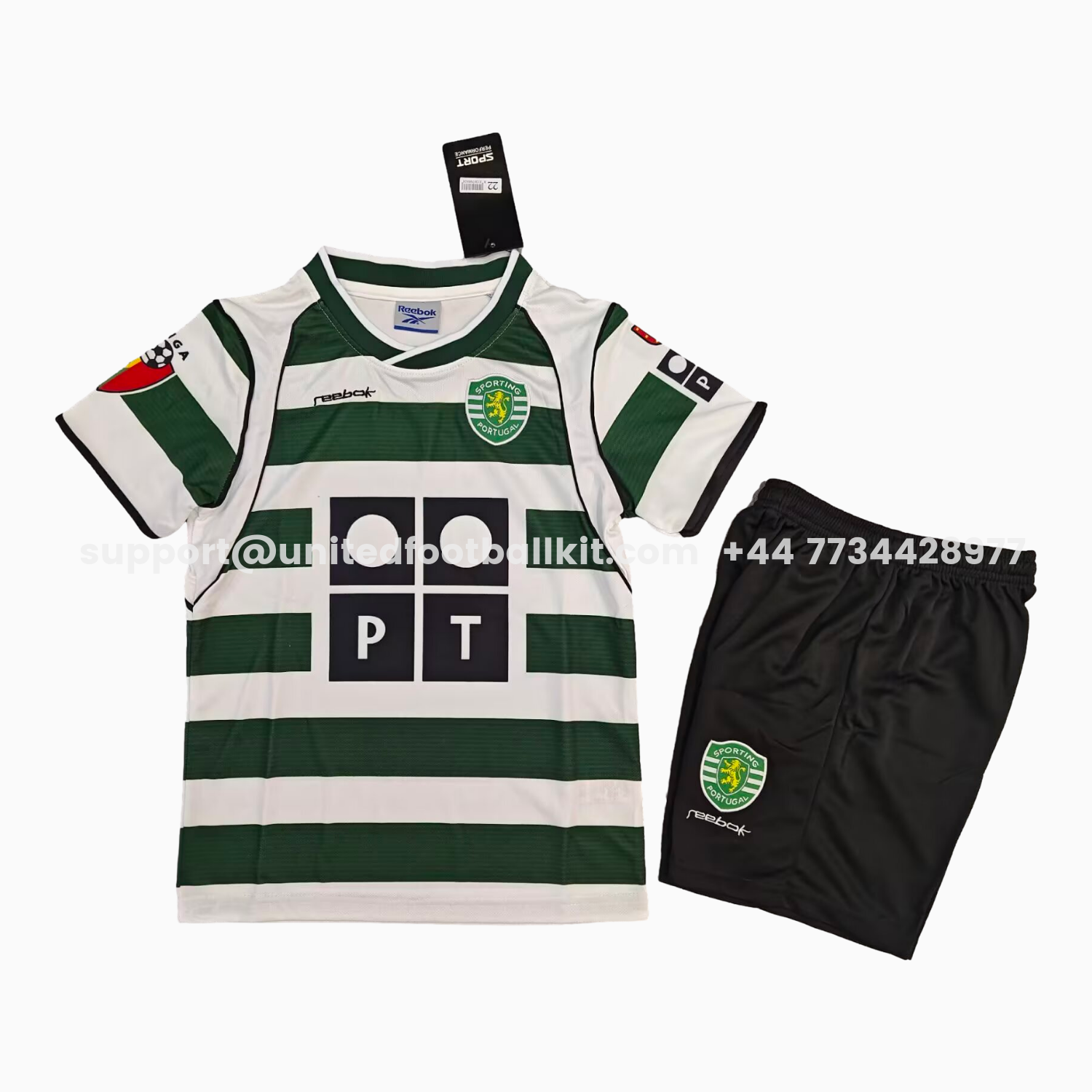 Unitedfootballkit.com | Retro Sporting CP 2001-02 Home Kids Kit -Customize Name, Number and Patch | Worldwide Shipping