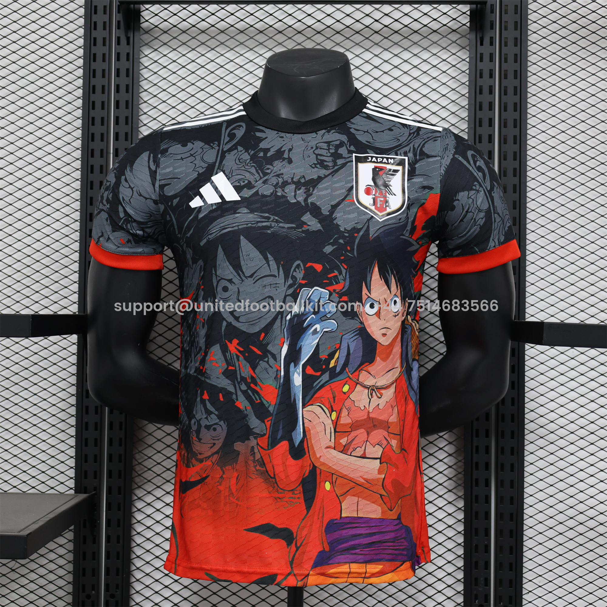 Unitedfootballkit.com | Japan 2024 ONE PIECE Luffy Special Edition Black Jersey - Player Version -Customize Name, Number and Patch | Worldwide Shipping