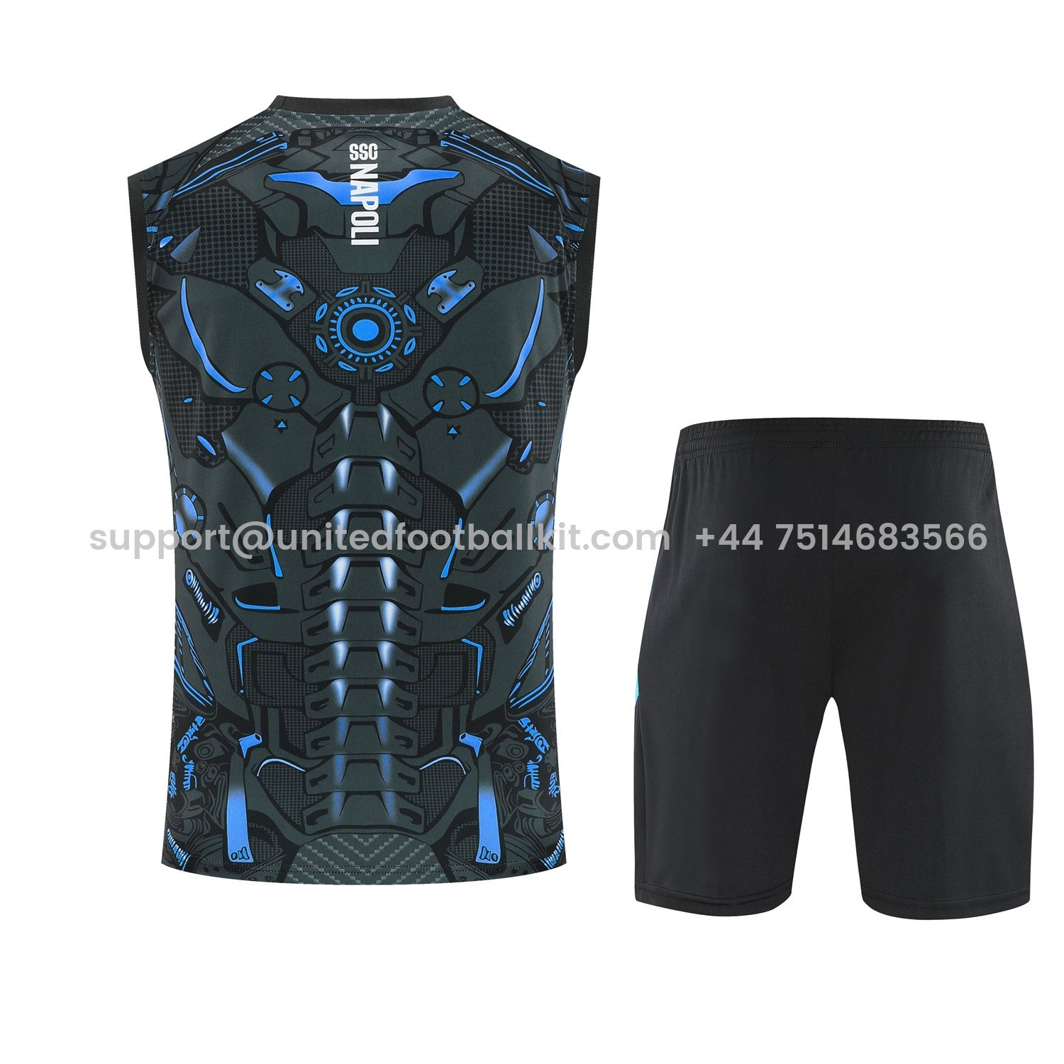 Unitedfootballkit.com | Napoli 25-26 Vest Training Set - Black Mecha Vest & Black Shorts -Customize Name, Number and Patch | Worldwide Shipping