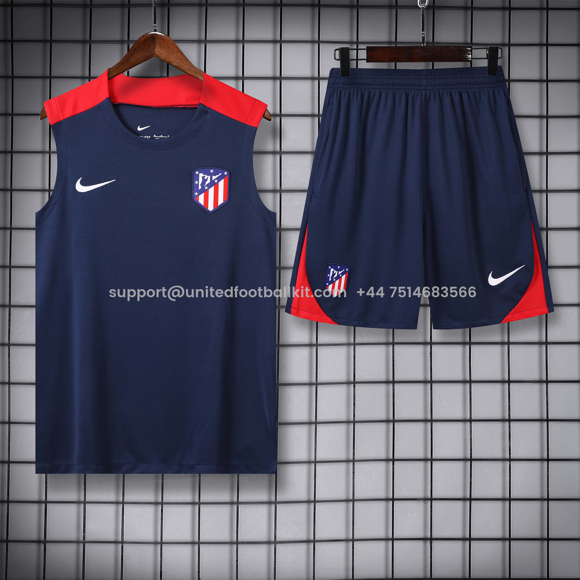 Unitedfootballkit.com | Atletico Madrid 24-25 Vest Training Set - Deep Blue -Customize Name, Number and Patch | Worldwide Shipping