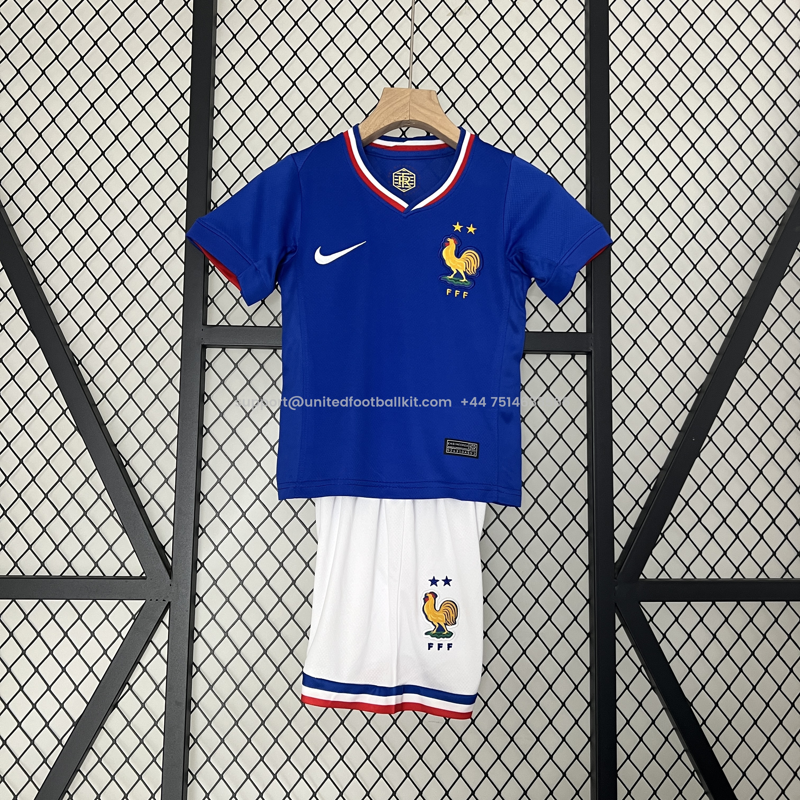 Unitedfootballkit.com | France 2024 Home Stadium Kids Kit -Customize Name, Number and Patch | Worldwide Shipping