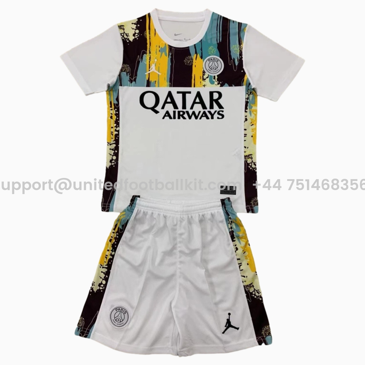 Unitedfootballkit.com | Paris Saint-Germain PSG 24-25 JD White Special Edition Kids Kit -Customize Name, Number and Patch | Worldwide Shipping