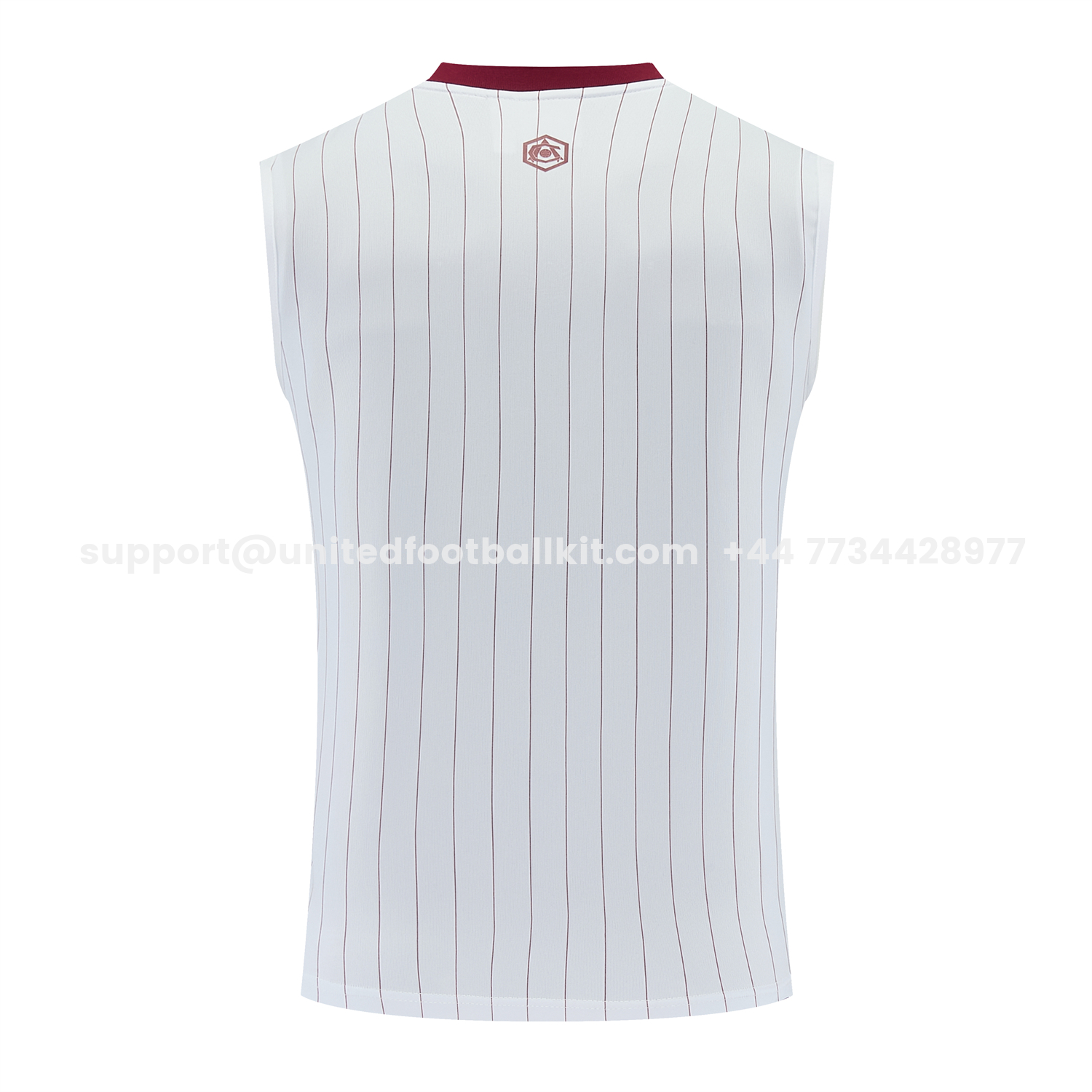 Unitedfootballkit.com | Arsenal 25-26 Retro Style Vest Training Set - White With Burgundy Stripes And Collar Top & Pants -Customize Name, Number and Patch | Worldwide Shipping