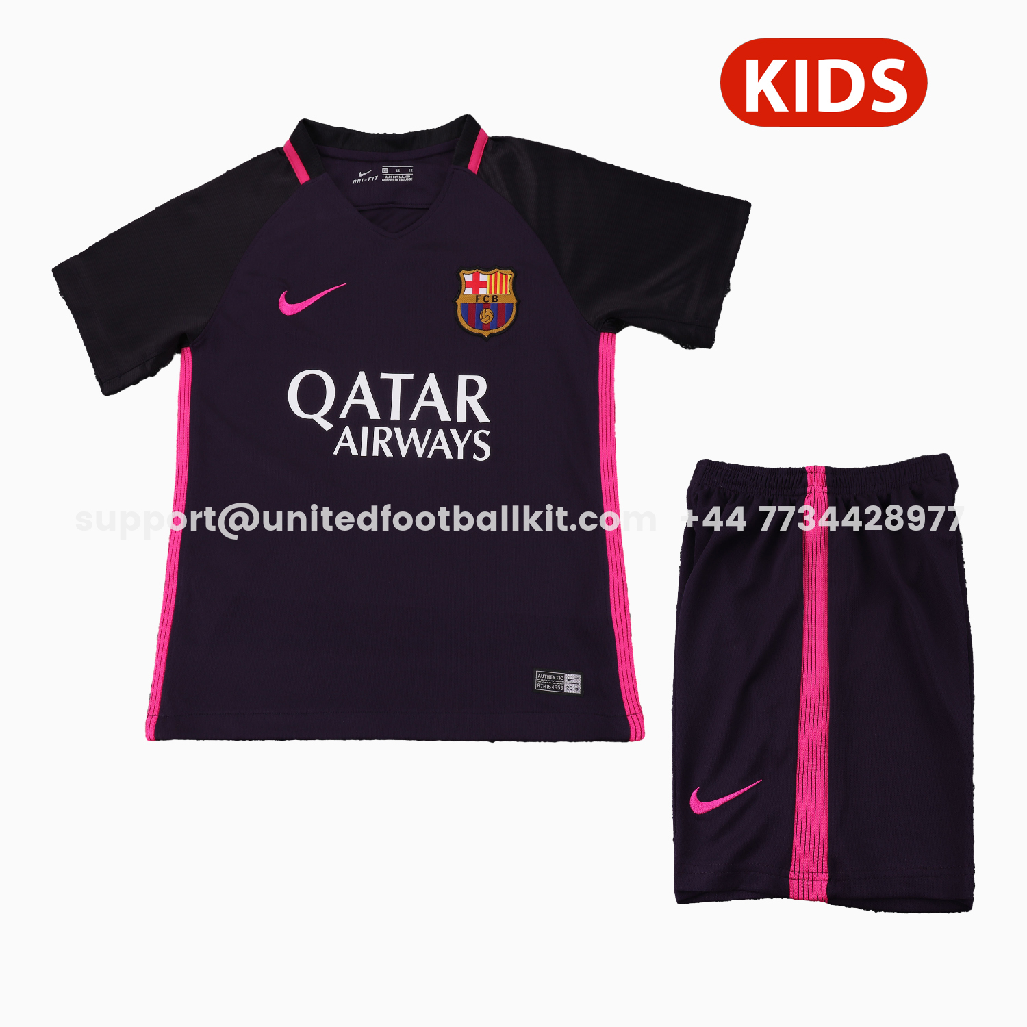 Unitedfootballkit.com | Retro Barcelona 2016-17 Away Kids Kit -Customize Name, Number and Patch | Worldwide Shipping