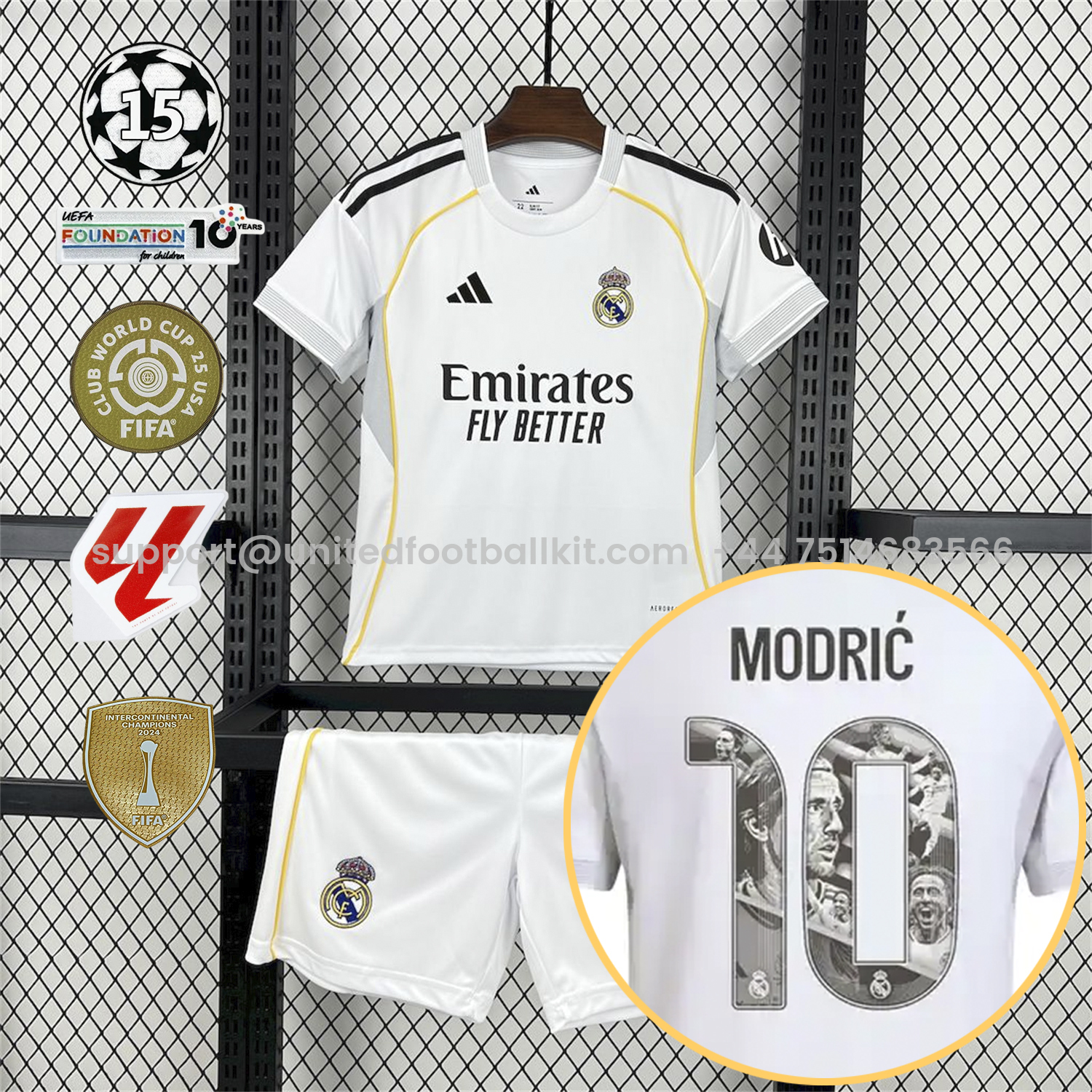 Unitedfootballkit.com | Real Madrid 25-26 Home Modrić Limited Edition Kids Kit - Fans Version -Customize Name, Number and Patch | Worldwide Shipping
