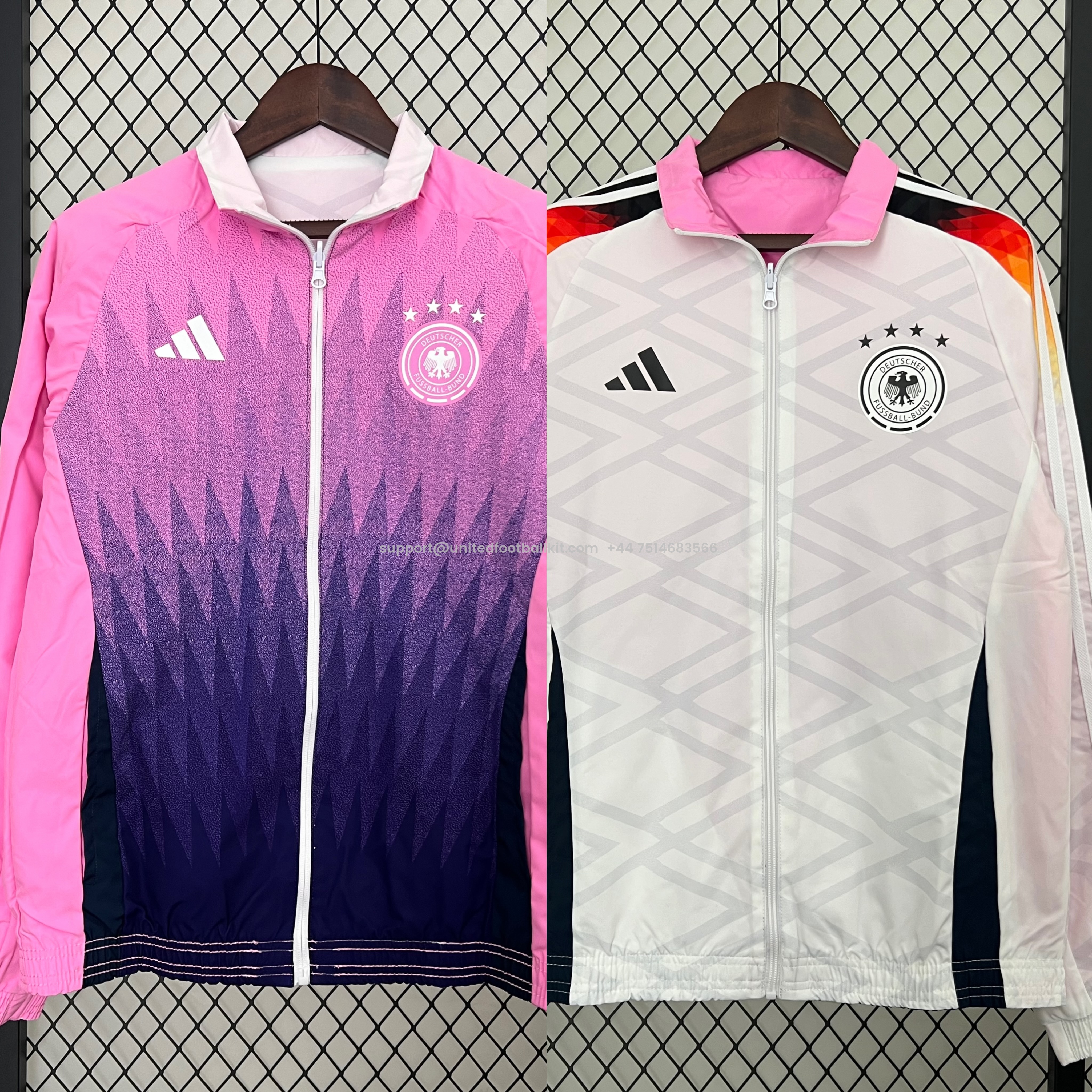 Unitedfootballkit.com | Germany 2024 Double Sided Reversible Windbreaker - Purple & White -Customize Name, Number and Patch | Worldwide Shipping