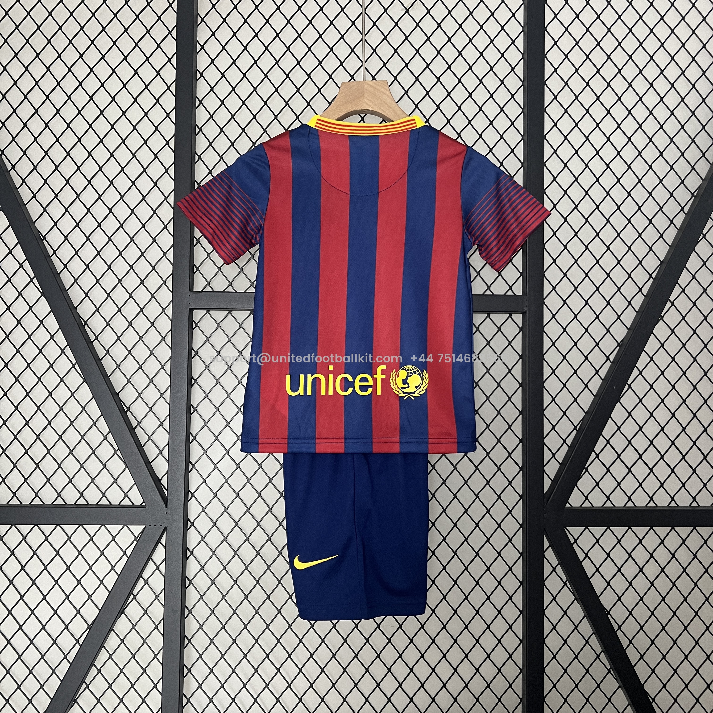 Unitedfootballkit.com | Retro Barcelona 2013-14 Home Stadium Kids Kit -Customize Name, Number and Patch | Worldwide Shipping